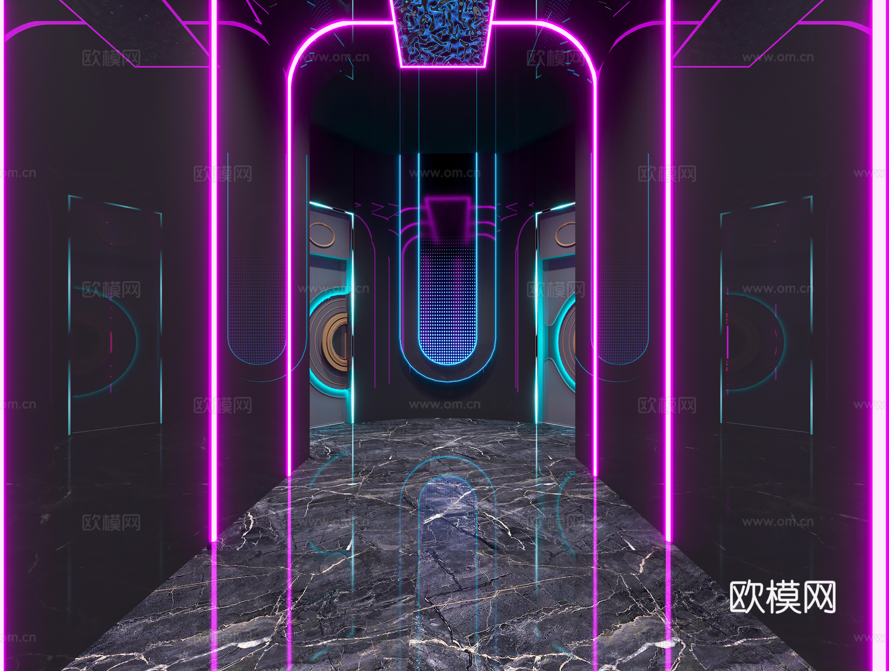 现代 科技风 过道造型 KTV  走廊 线形灯造型 电竞酒店su模型