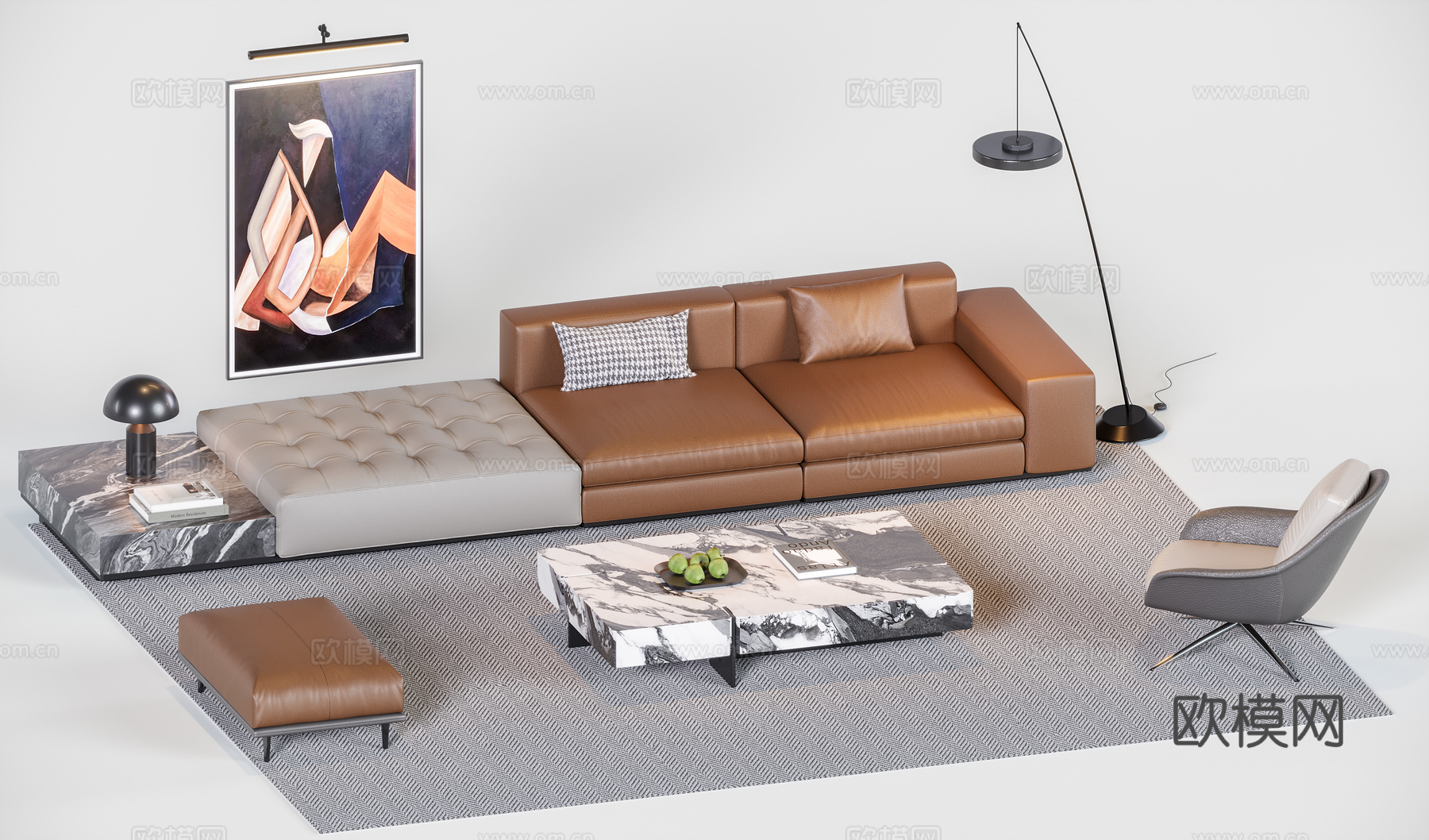 现代意式沙发组合su模型