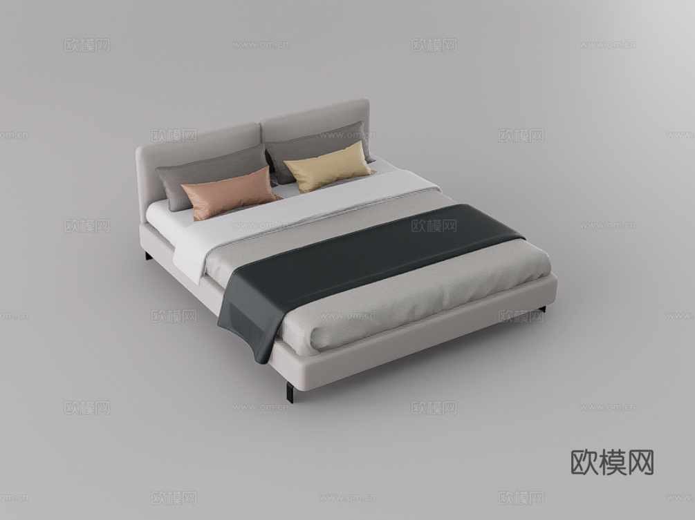 双人床su模型下载（渲染图1）