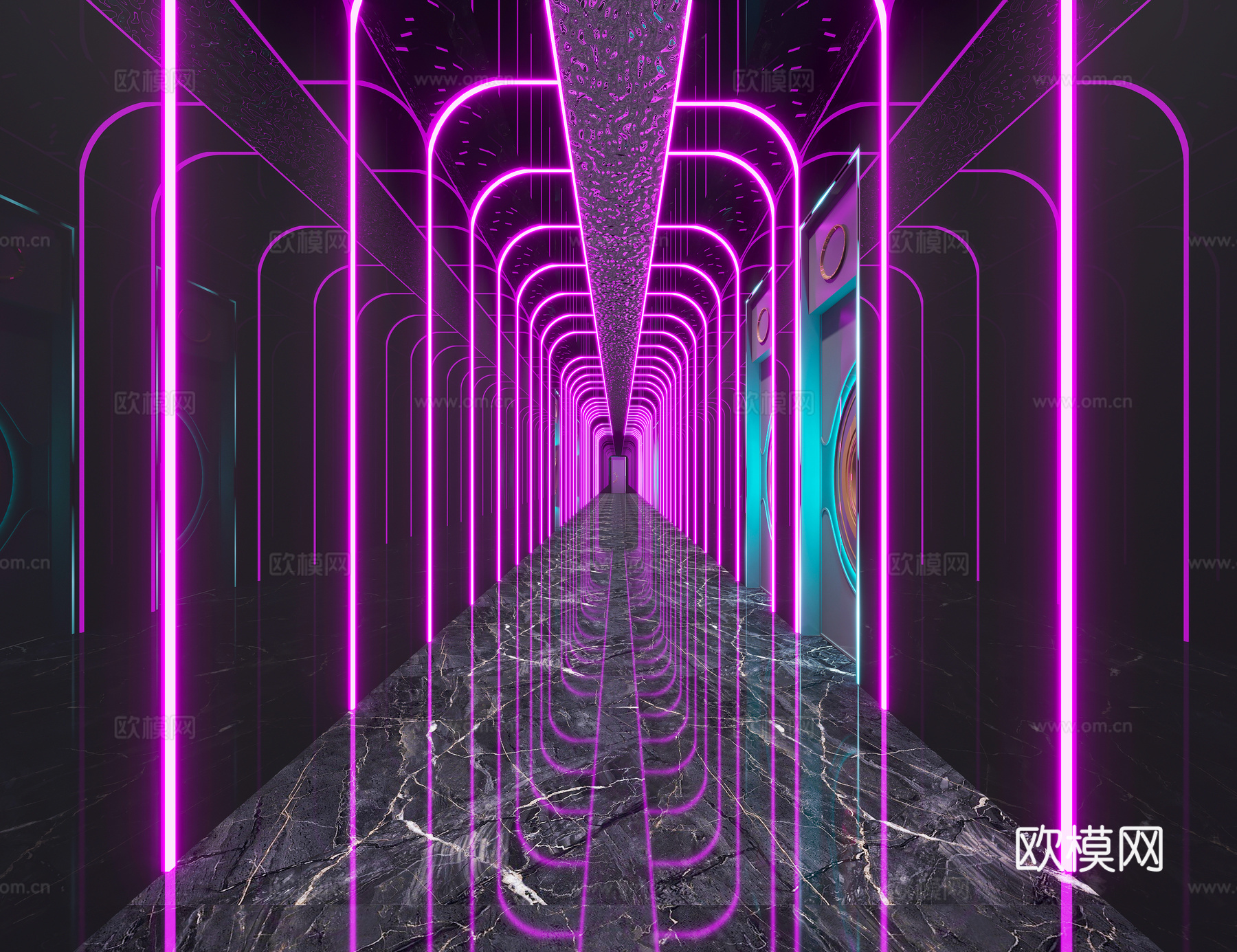 现代 科技风 过道 KTV  走廊 线形灯造型 电竞酒店3d模型下载