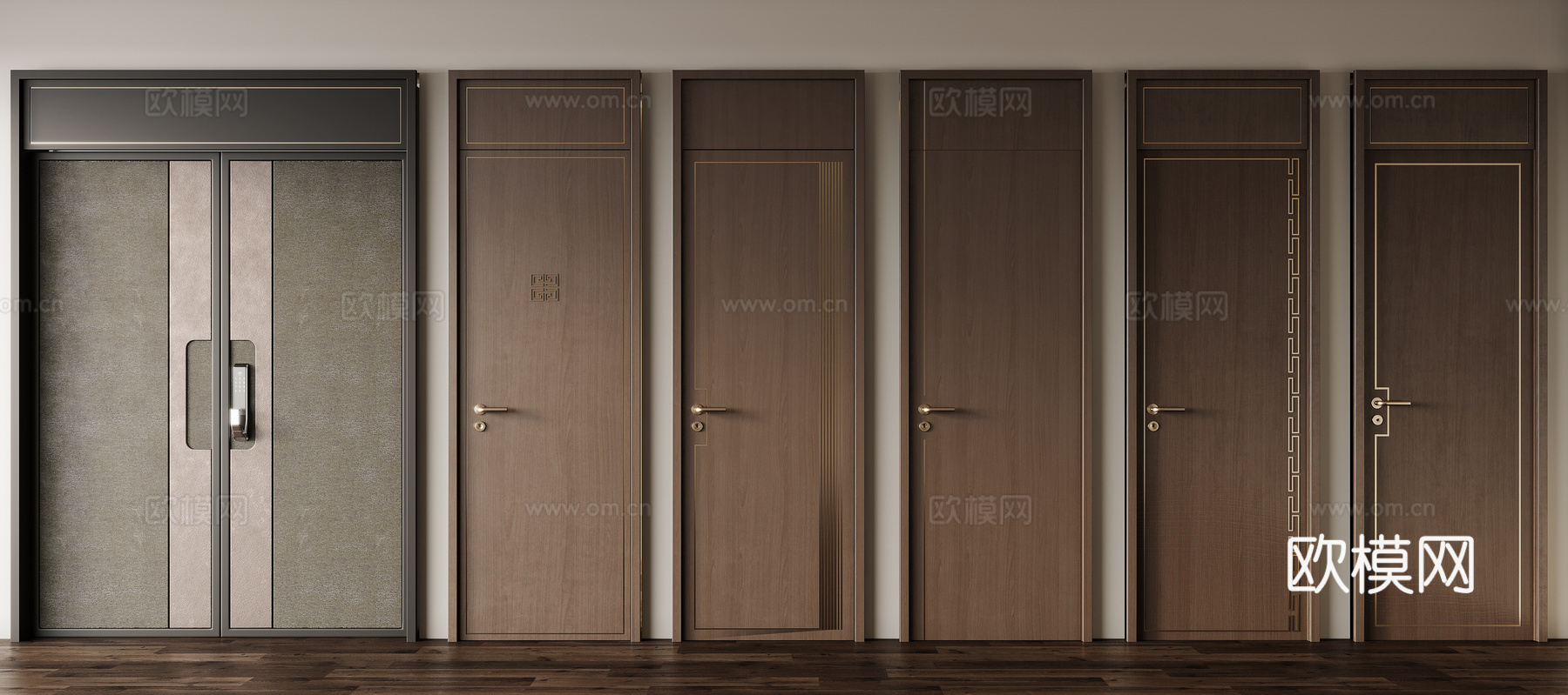 新中式房门组合su模型