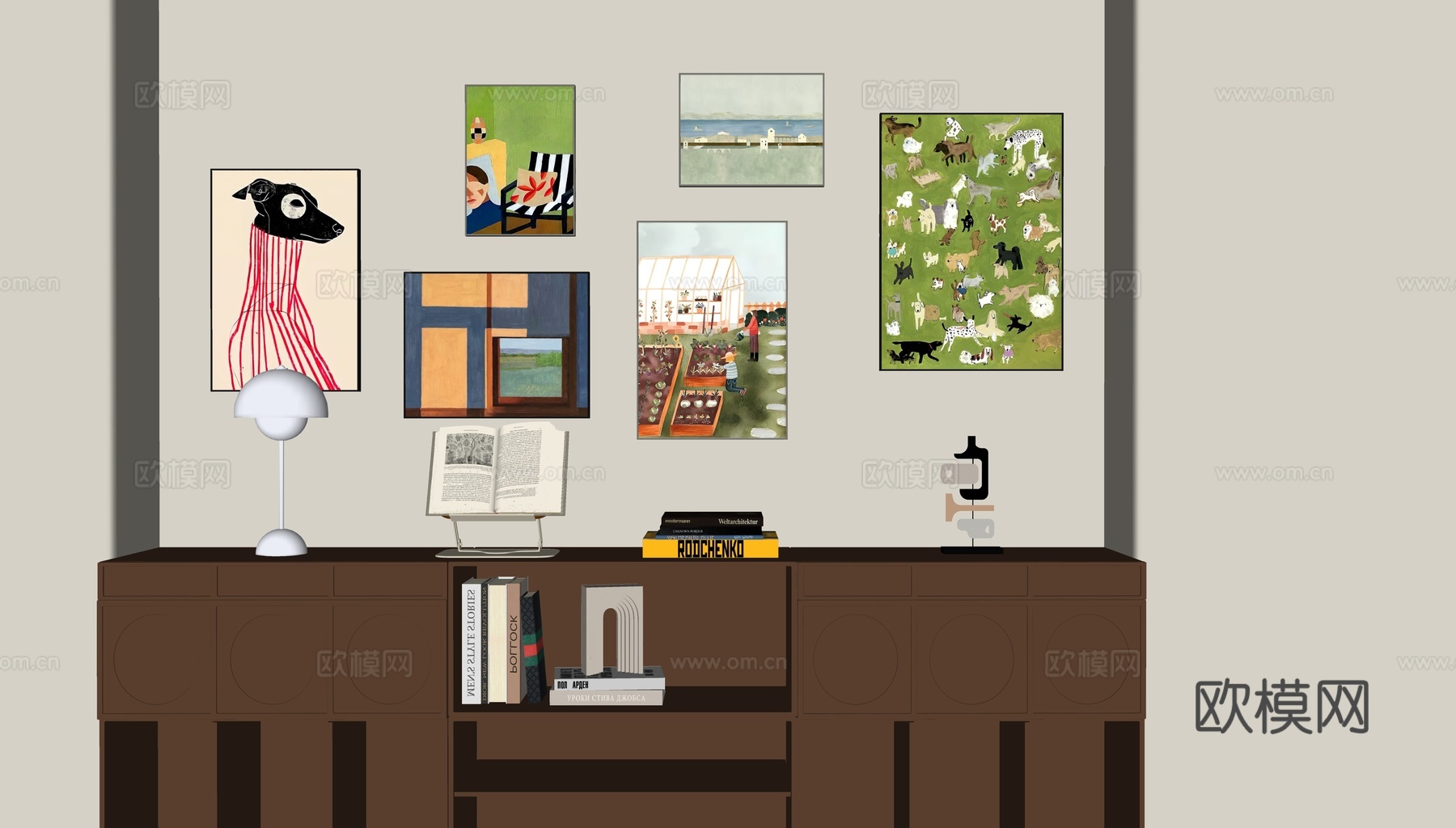 现代奶油挂画组合su模型