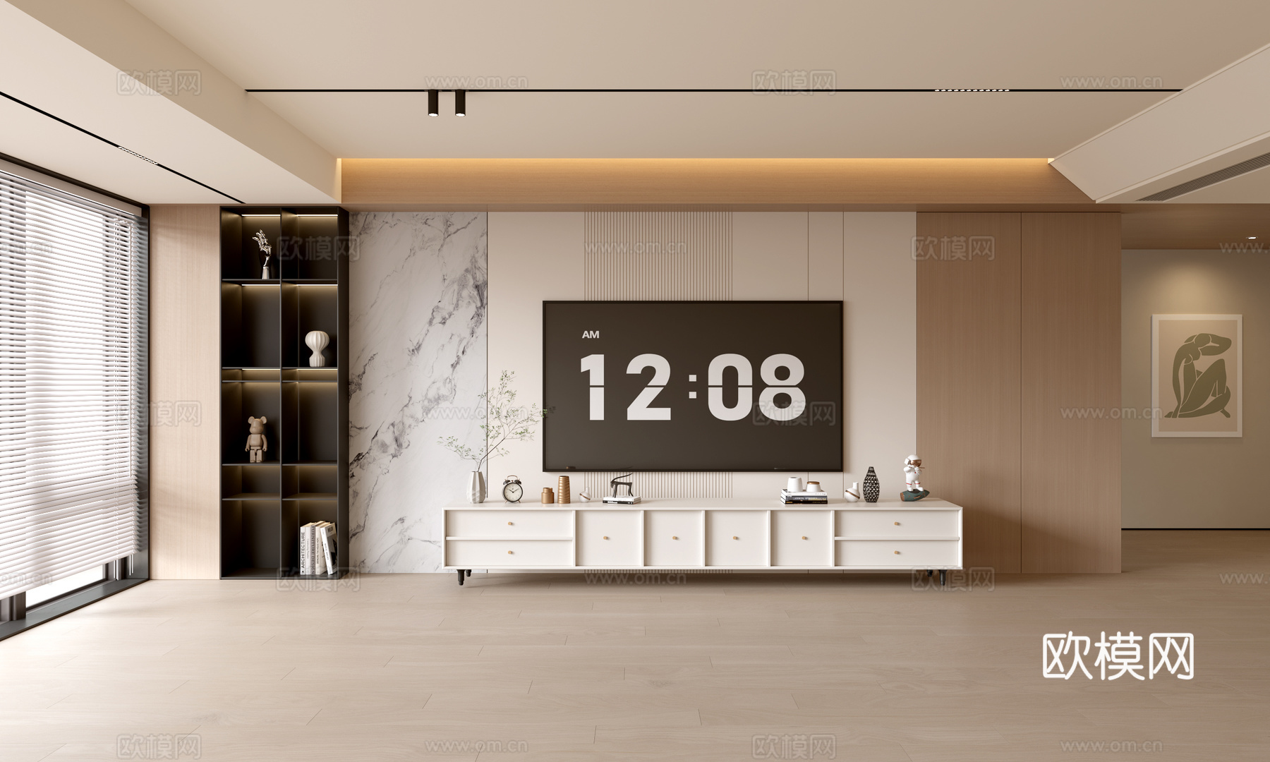 现代客厅 奶油客厅 电视背景墙 客厅背景 奶油风背景墙su模型