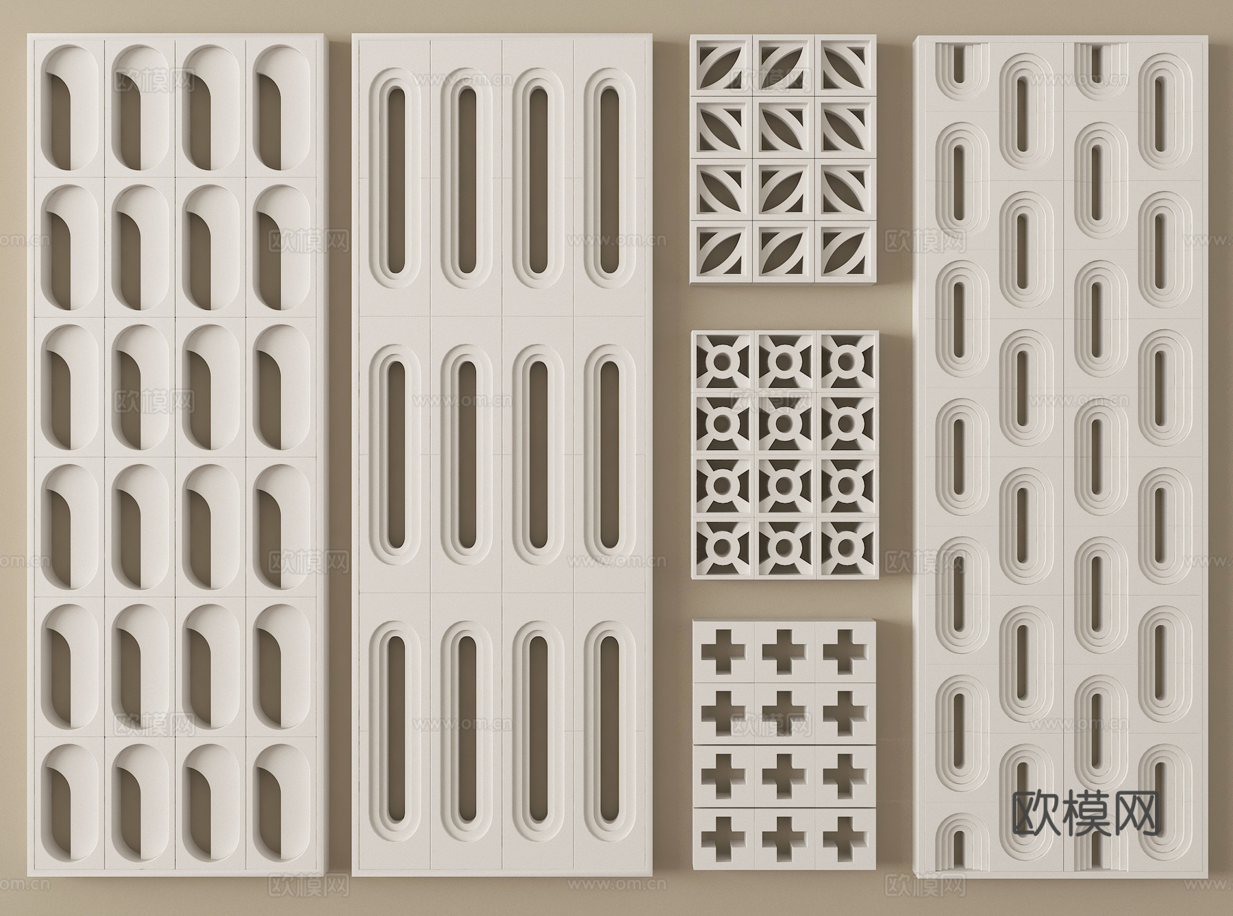 现代水泥砖隔断 镂空水泥砖隔断 空心砖 镂空砖3d模型下载