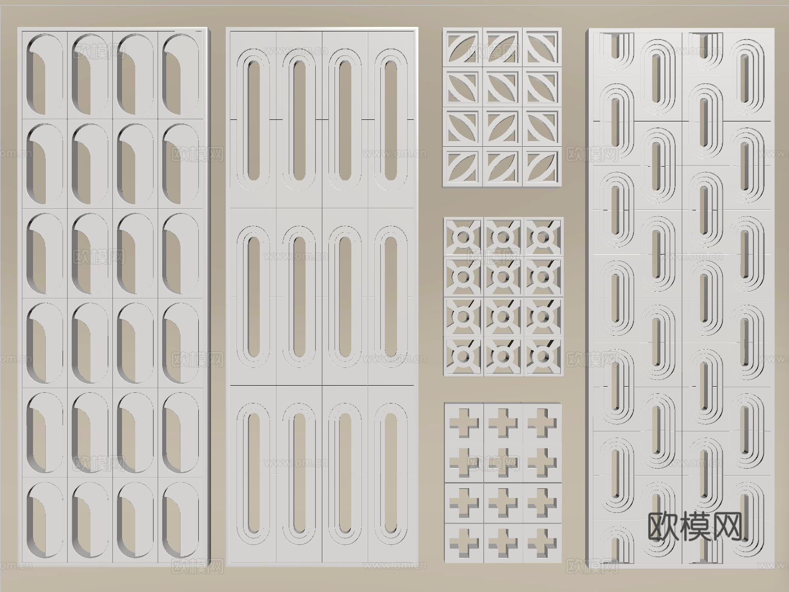 现代水泥砖隔断 镂空水泥砖隔断 空心砖 镂空砖su模型