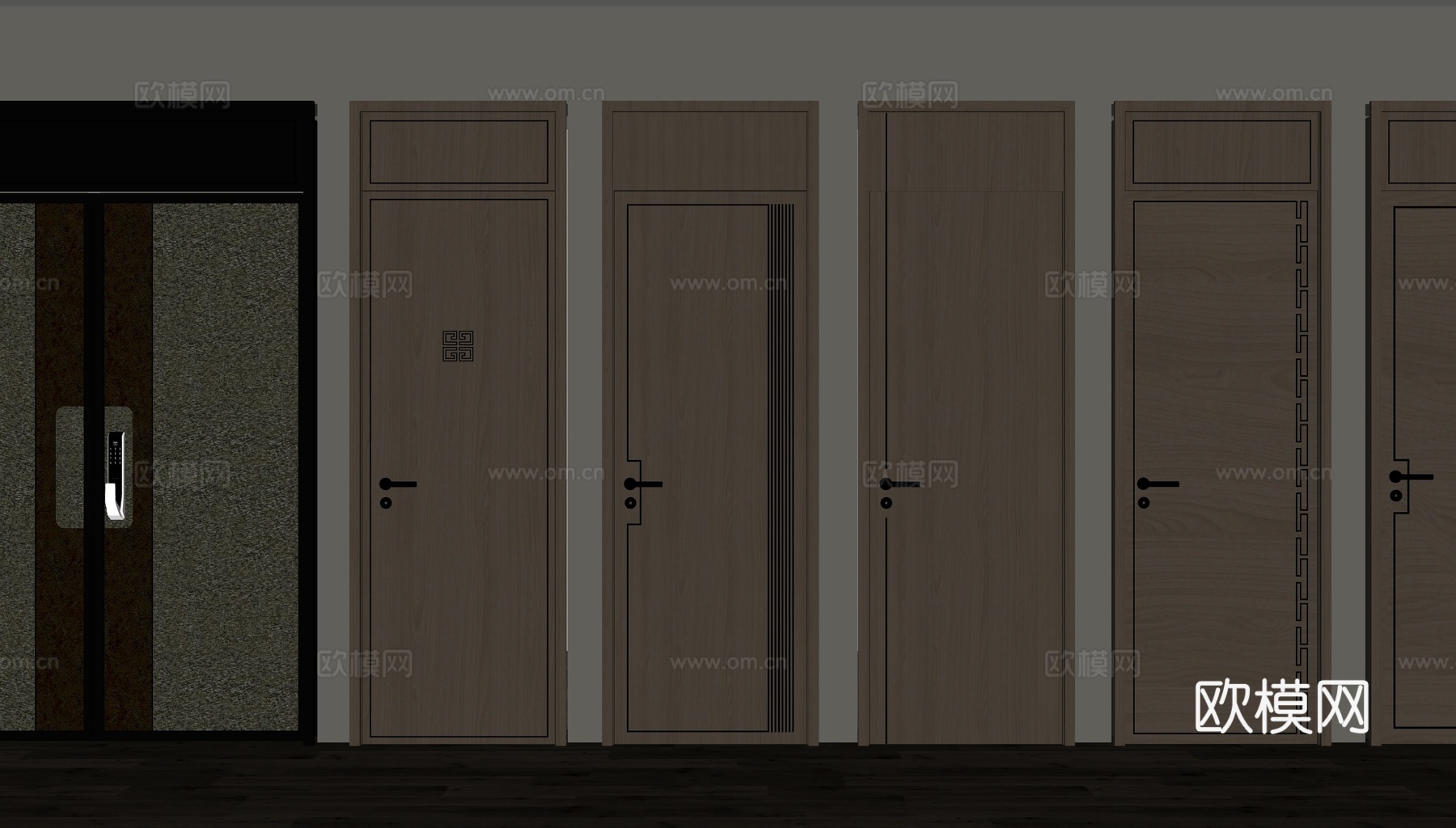 新中式房门组合su模型