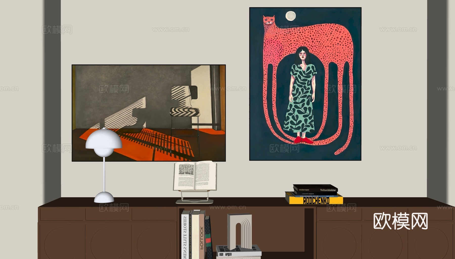 现代中古组合挂画su模型