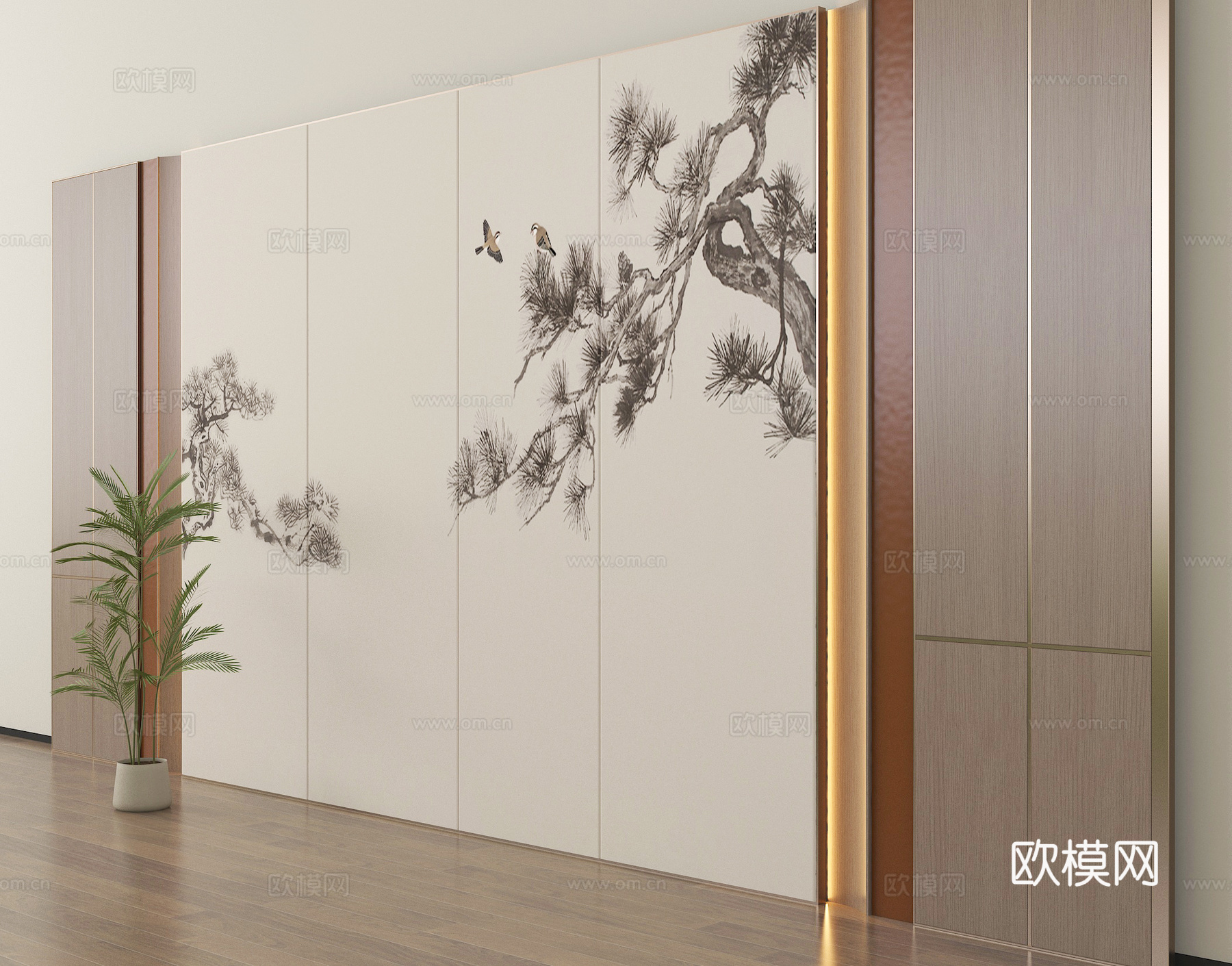 新中式背景墙 沙发背景墙 电视背景墙su模型