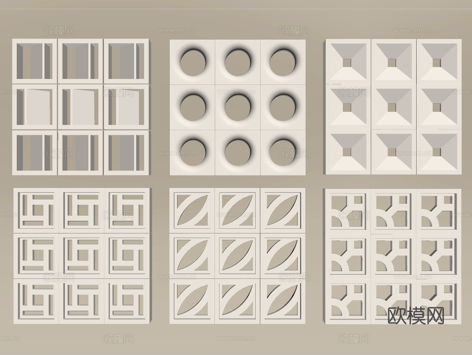 现代水泥砖隔断 镂空水泥砖隔断 空心砖 镂空砖su模型