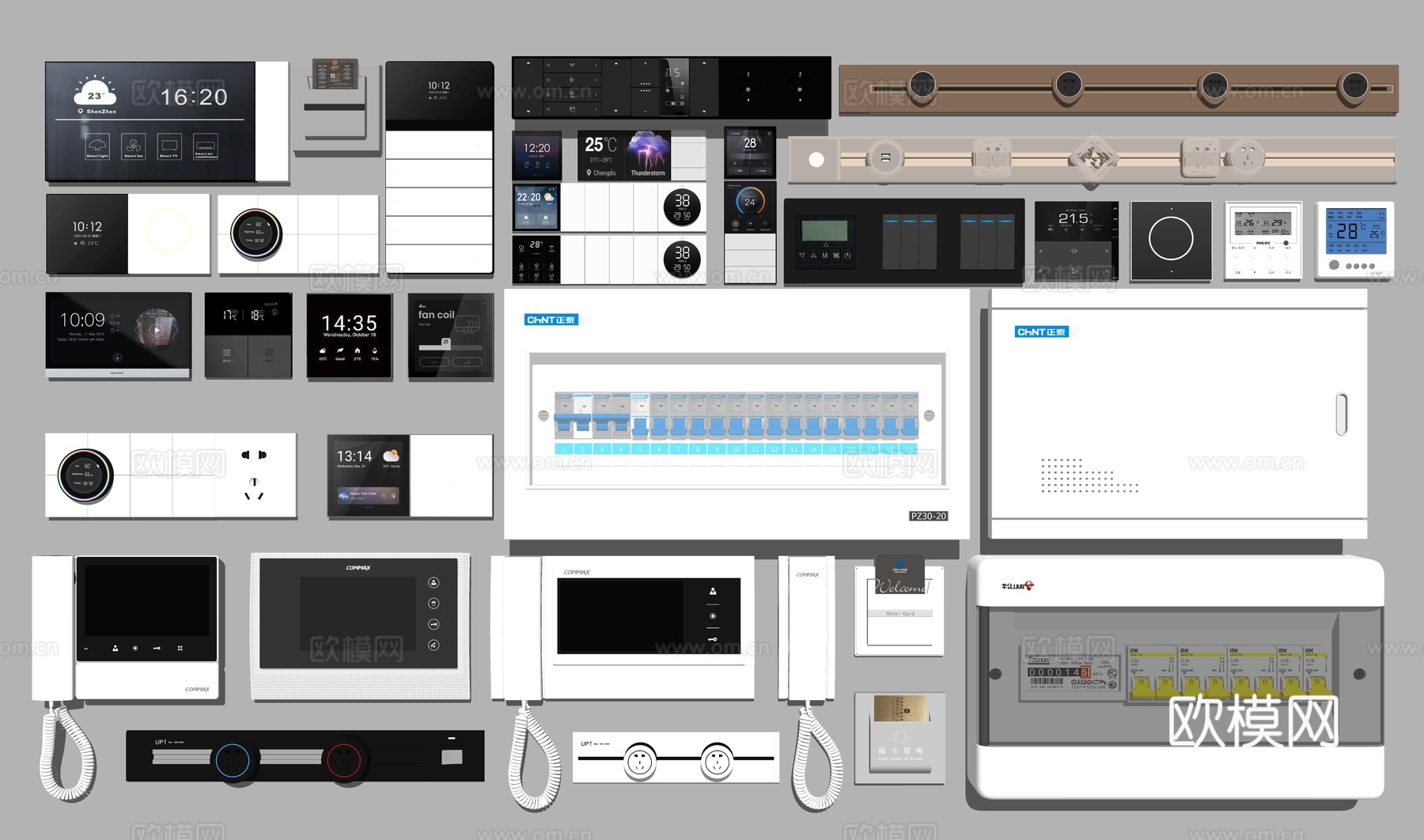 现代开关插座轨道插座空调面板配电箱视频电话su模型