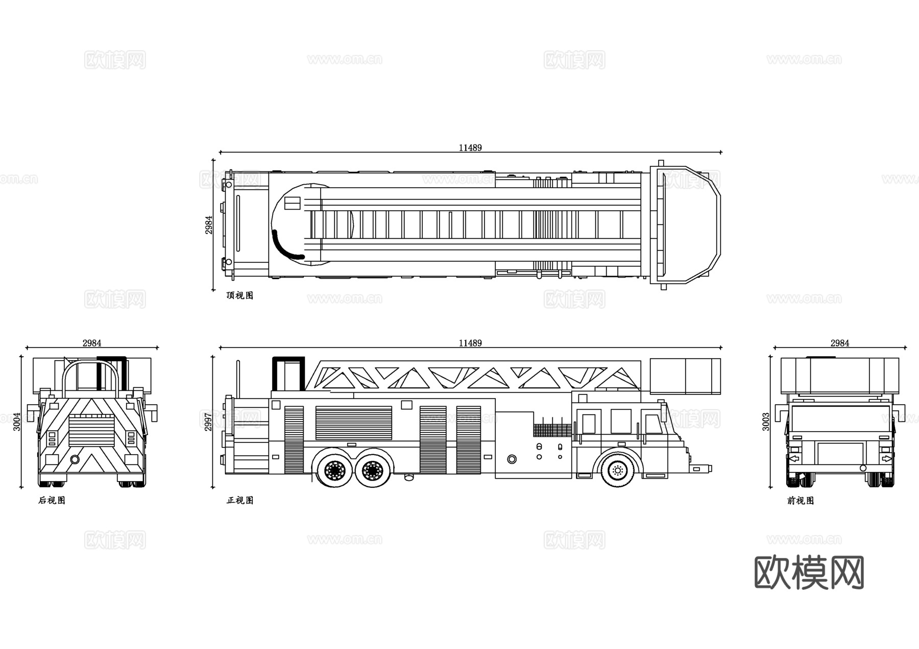 47英尺消防车 大型消防车 重型救援车辆 高空作业消防车cad施工图