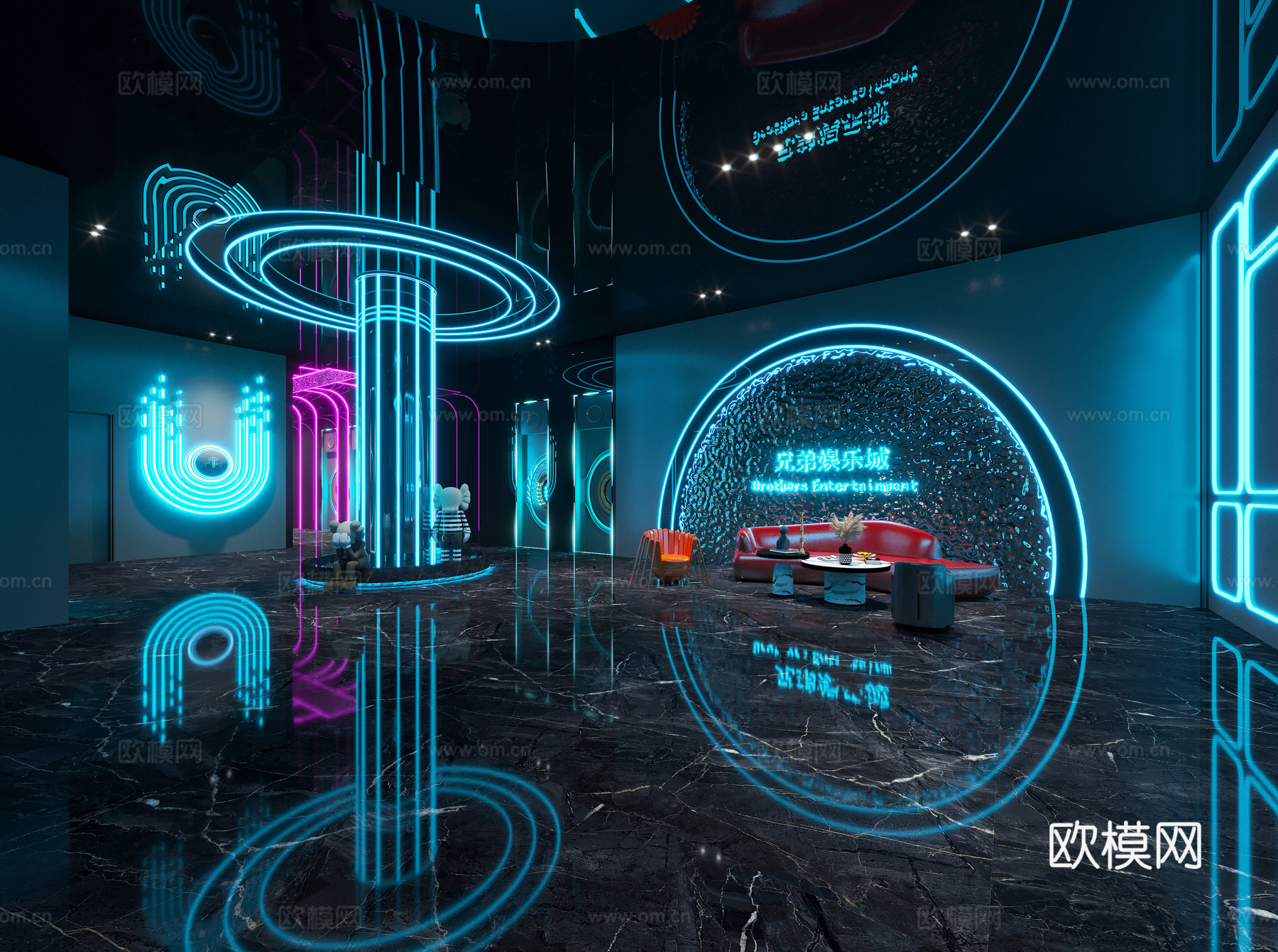 现代 KTV 大厅 大堂 休闲区 过道 沙发组合 造型3d模型下载