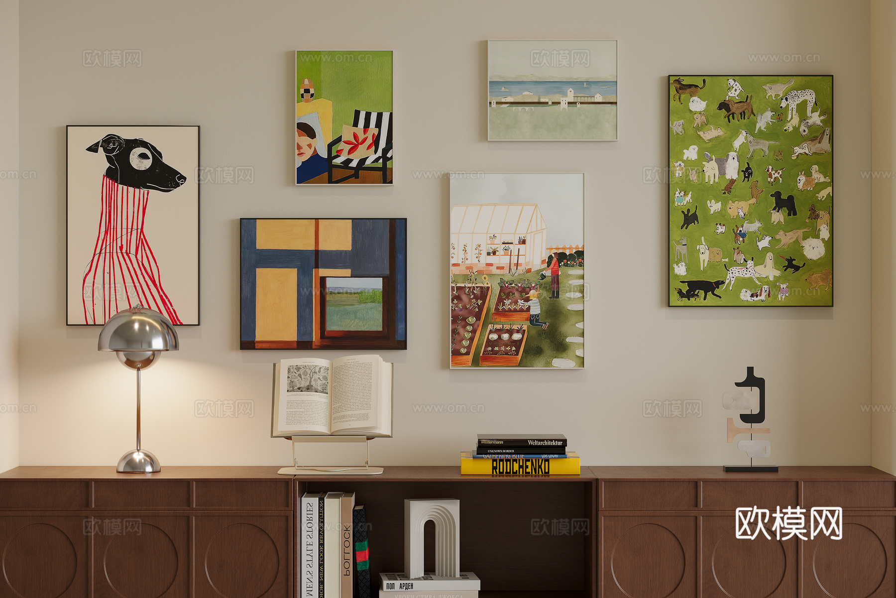 现代奶油风挂画组合3d模型下载