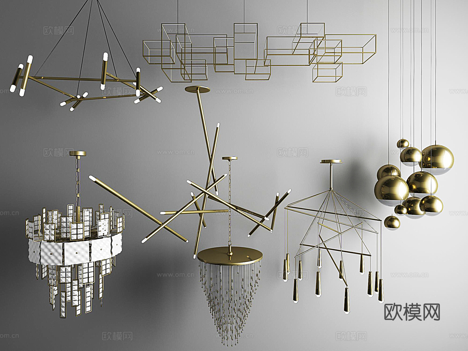 北欧吊灯艺术灯玻璃灯金属灯3d模型下载