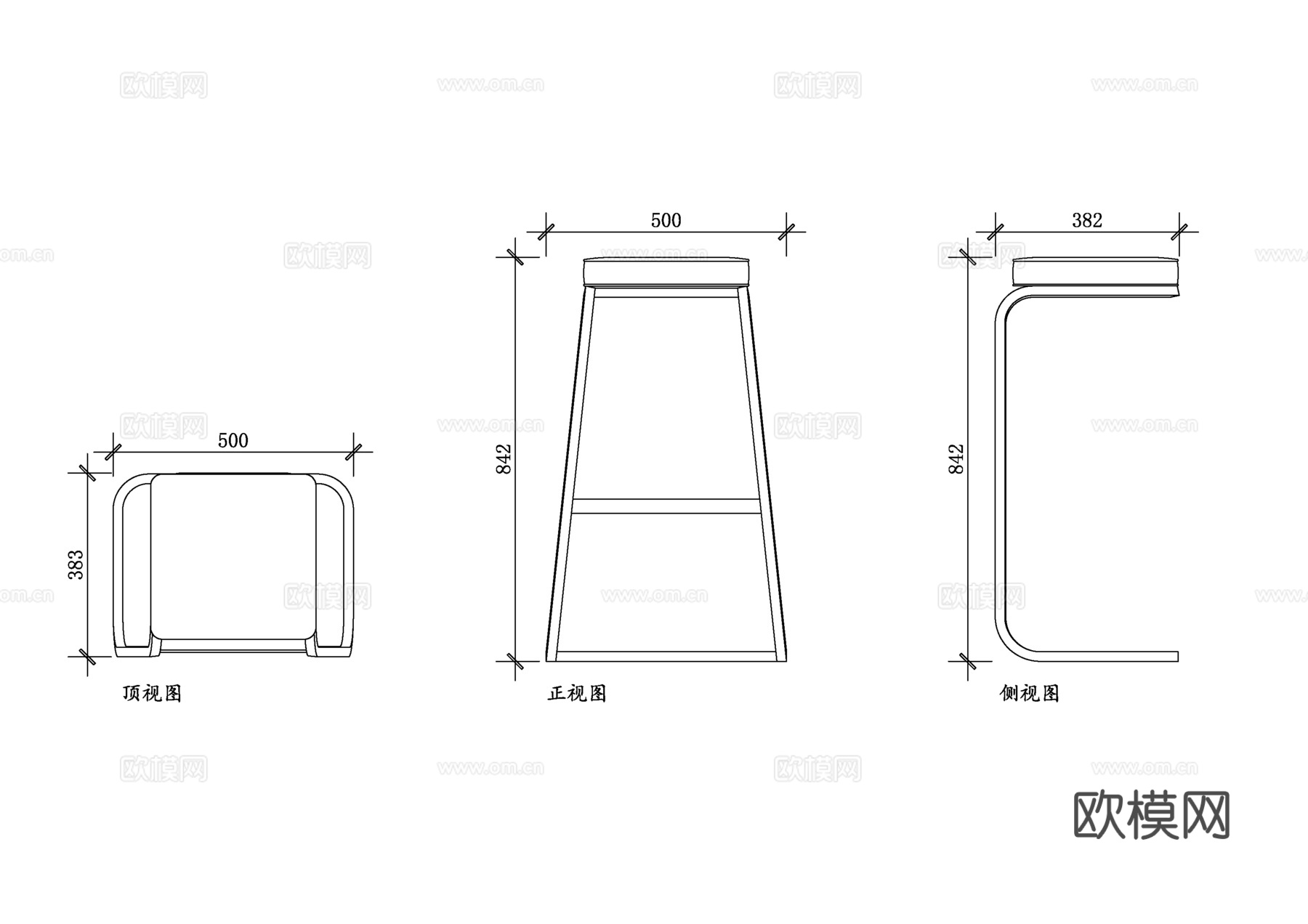 C型凳 弧形凳 半圆凳 马蹄凳 环抱式凳 无靠背C凳cad施工图
