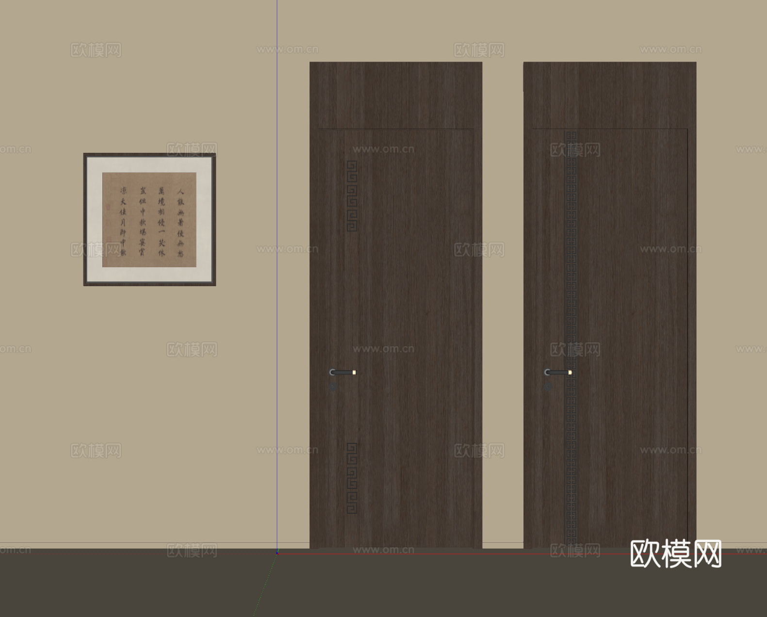 新中式单开门 卧室门 木门su模型