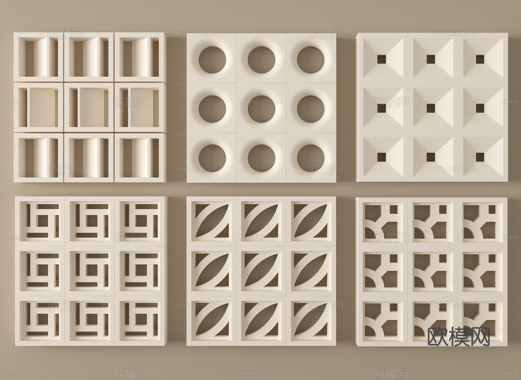 现代水泥砖隔断 镂空水泥砖隔断 空心砖 镂空砖su模型