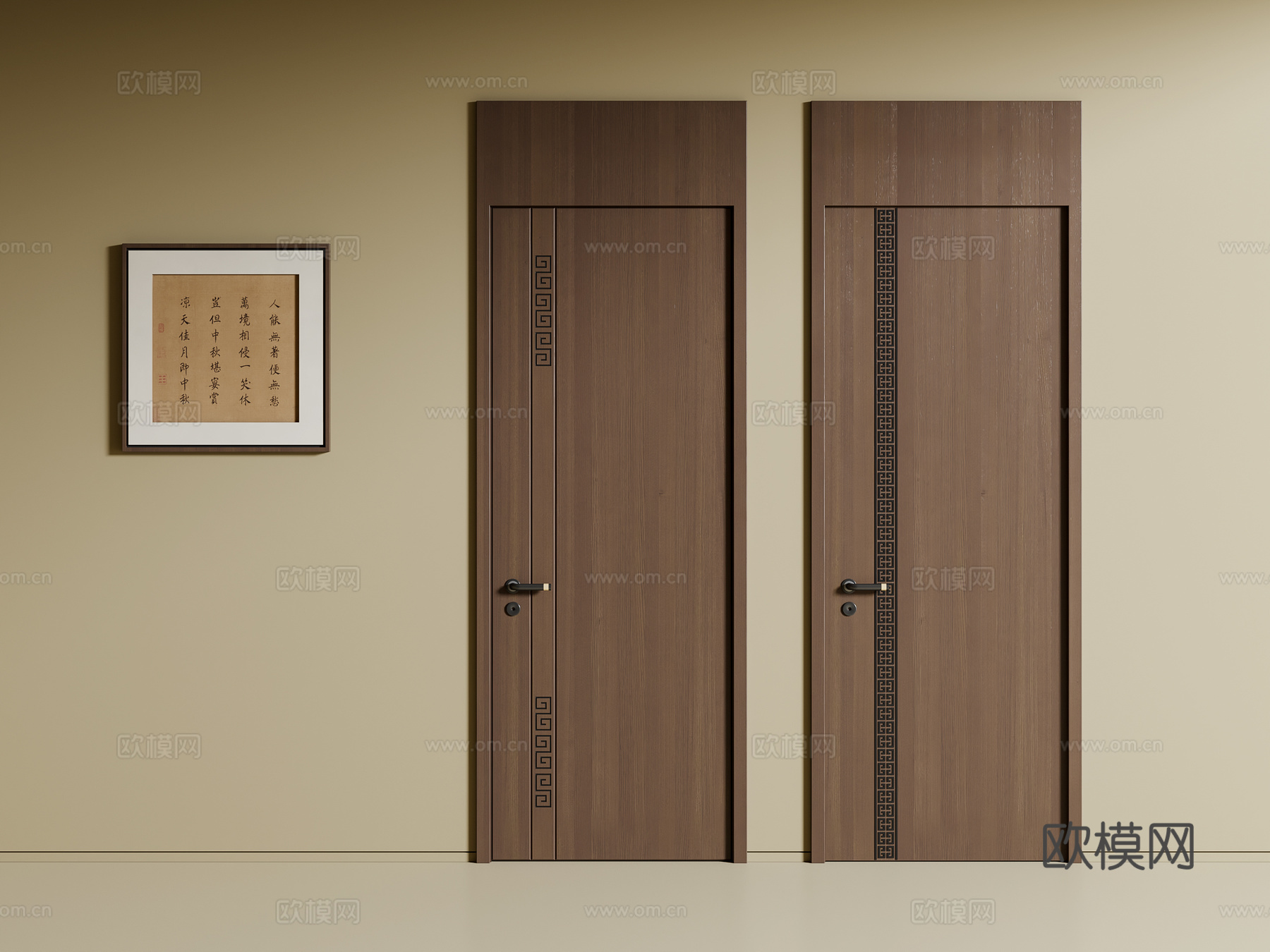 新中式单开门 卧室门 木门su模型