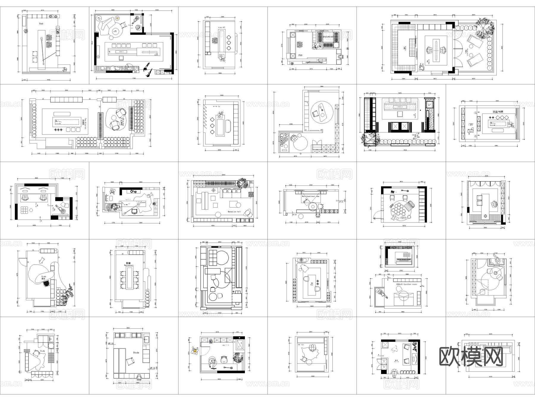 48套书房茶室多功能房家装CAD图块图库cad施工图