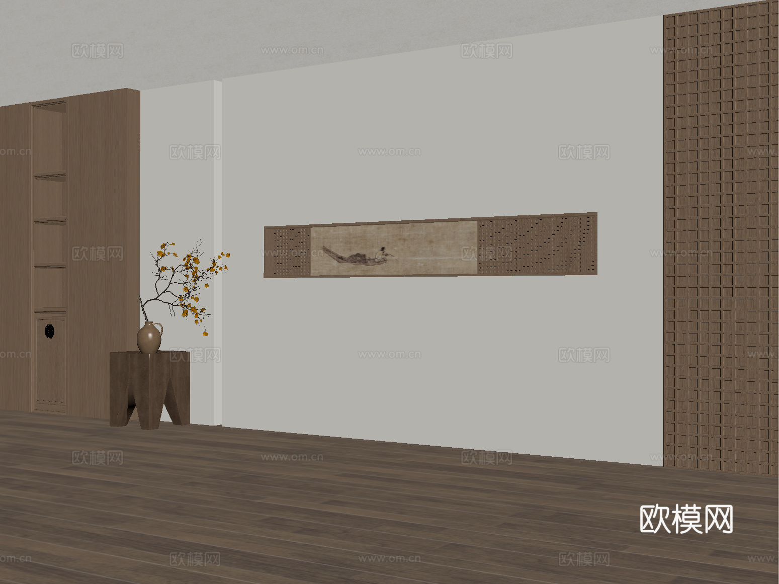 禅意新中式客厅沙发背景墙su模型