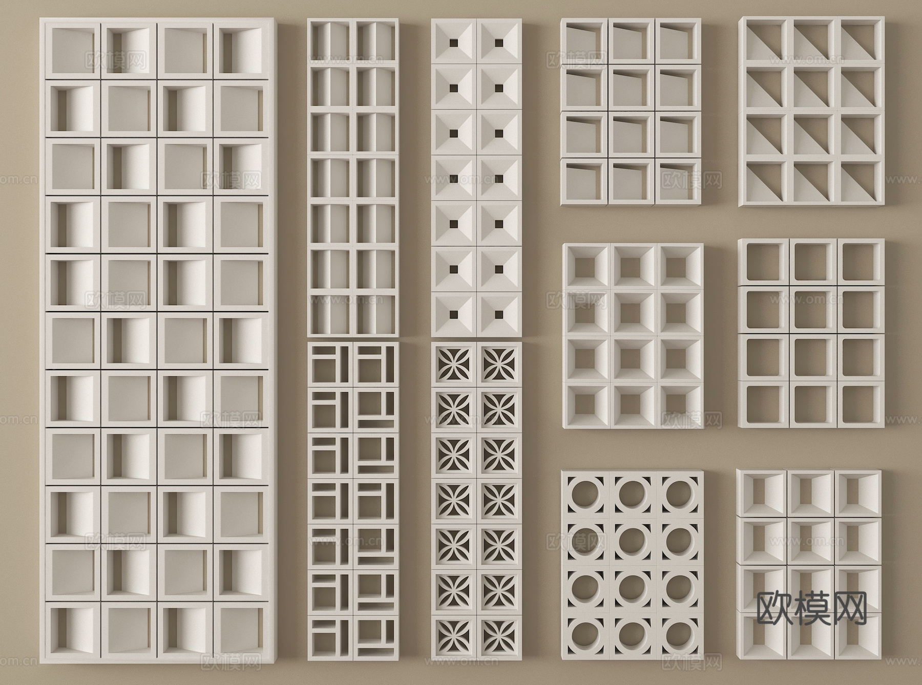 现代水泥砖隔断 镂空水泥砖隔断 空心砖 镂空砖su模型