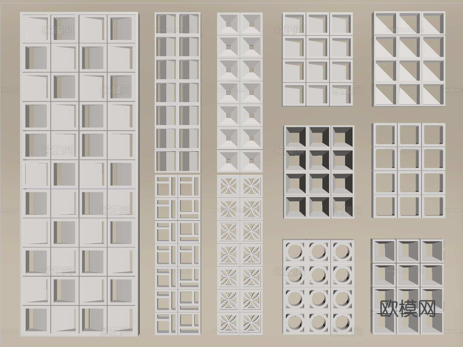 现代水泥砖隔断 镂空水泥砖隔断 空心砖 镂空砖su模型