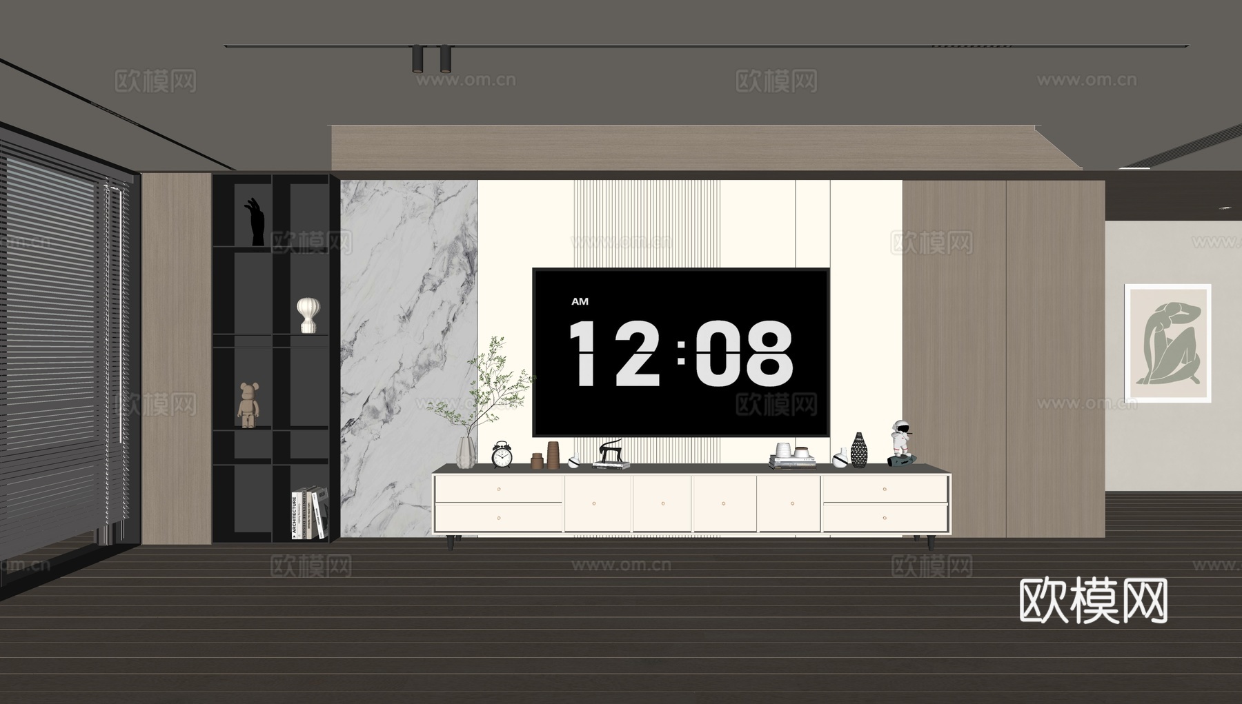 现代客厅 奶油客厅 电视背景墙 客厅背景 奶油风背景墙su模型