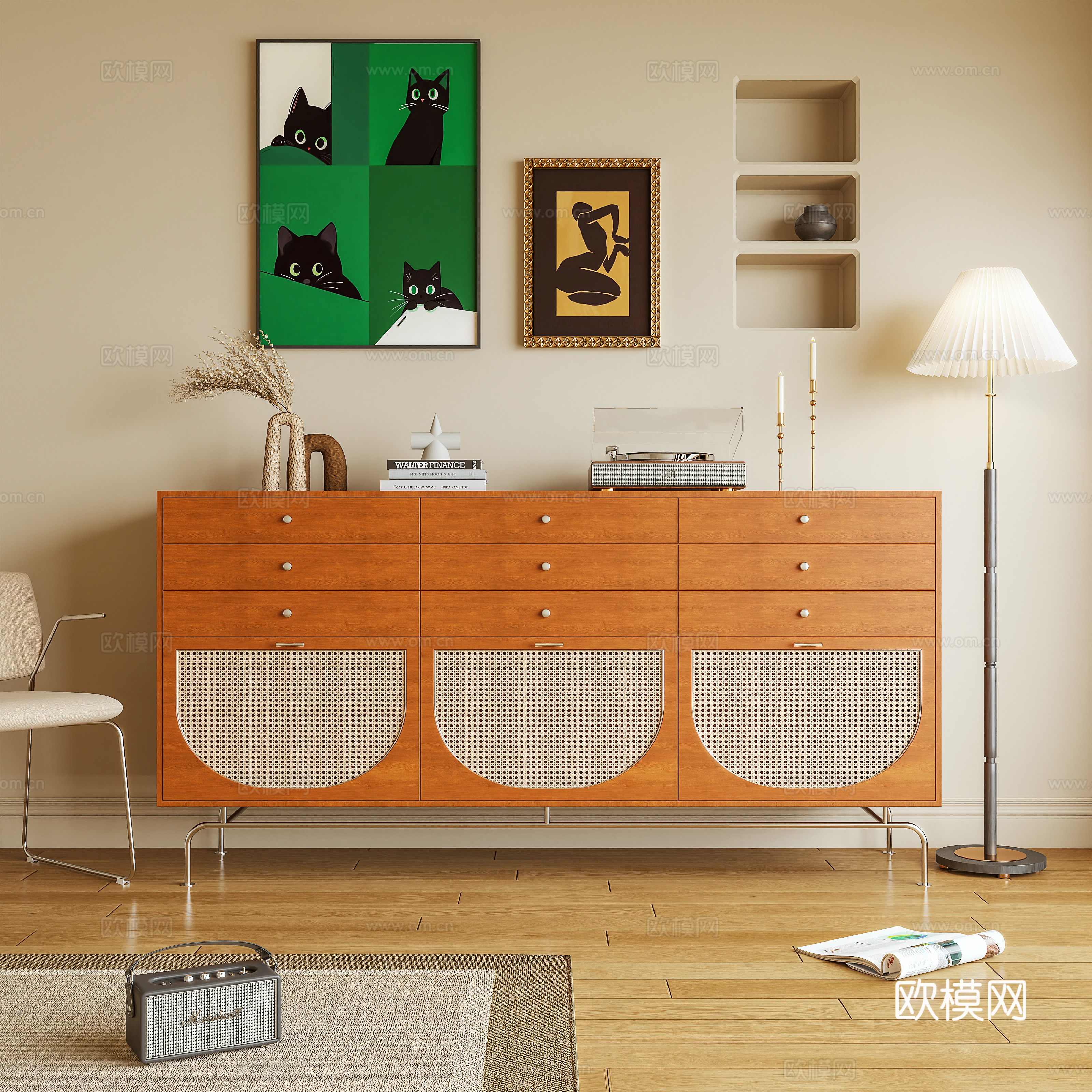 玄关柜 边柜 鞋柜 藤编柜 储物柜 摆件3d模型下载