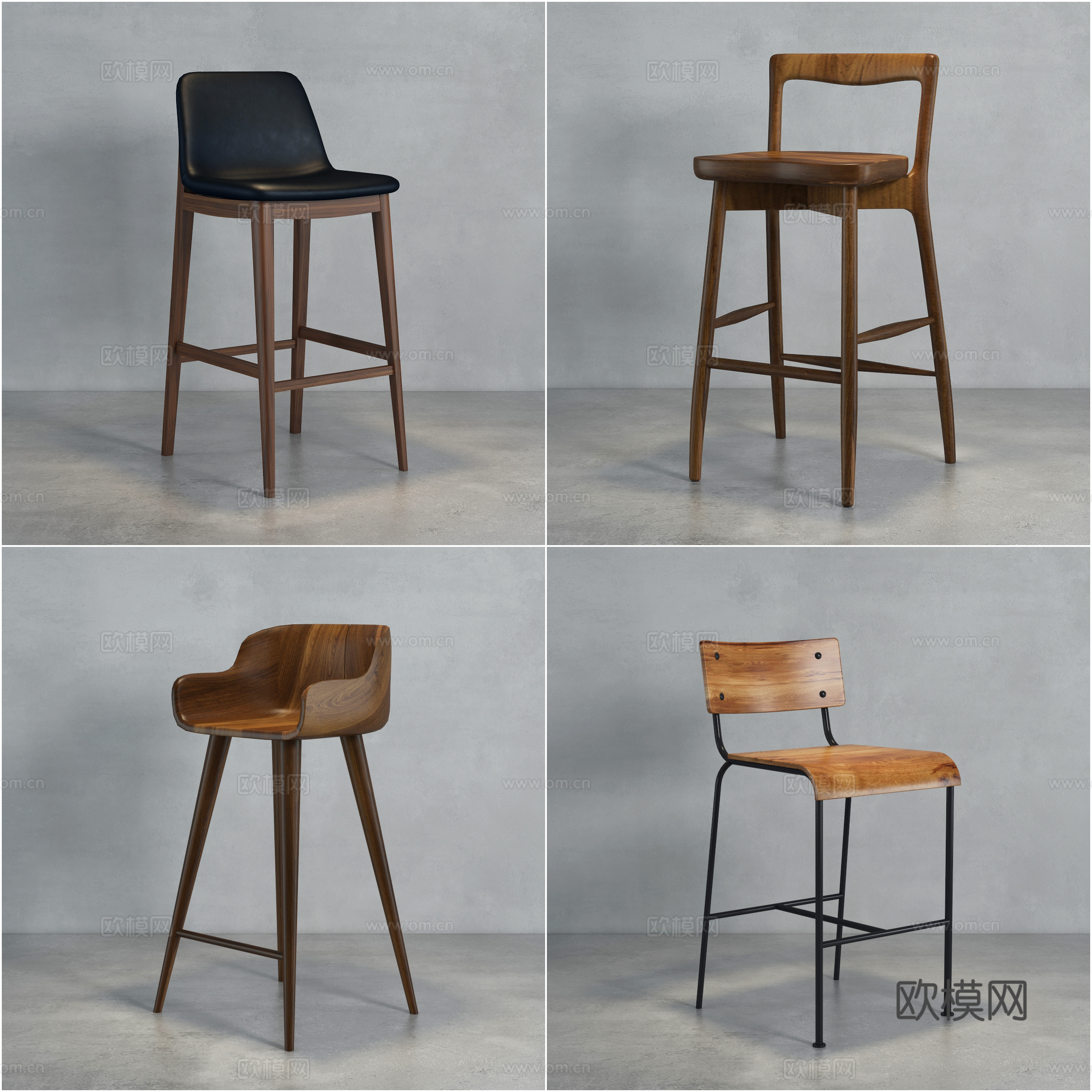 现代吧椅 实木吧椅 皮质吧椅 工业风吧椅 现代吧椅3d模型下载（渲染图1）