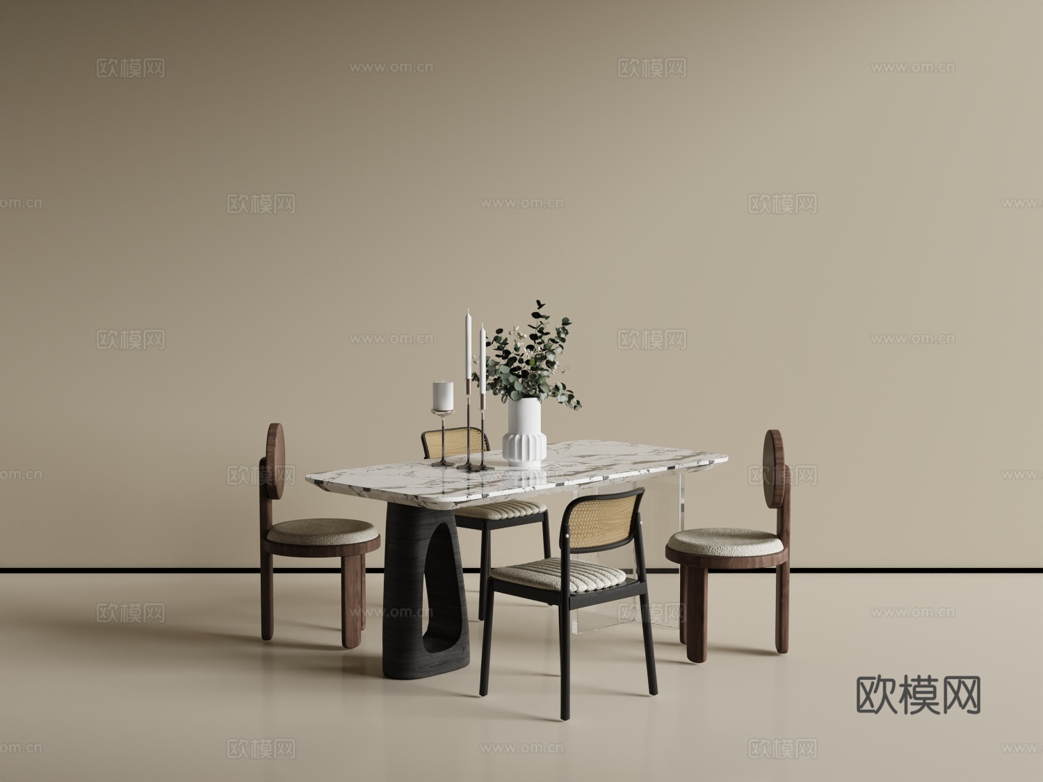 中古餐桌椅3d模型下载