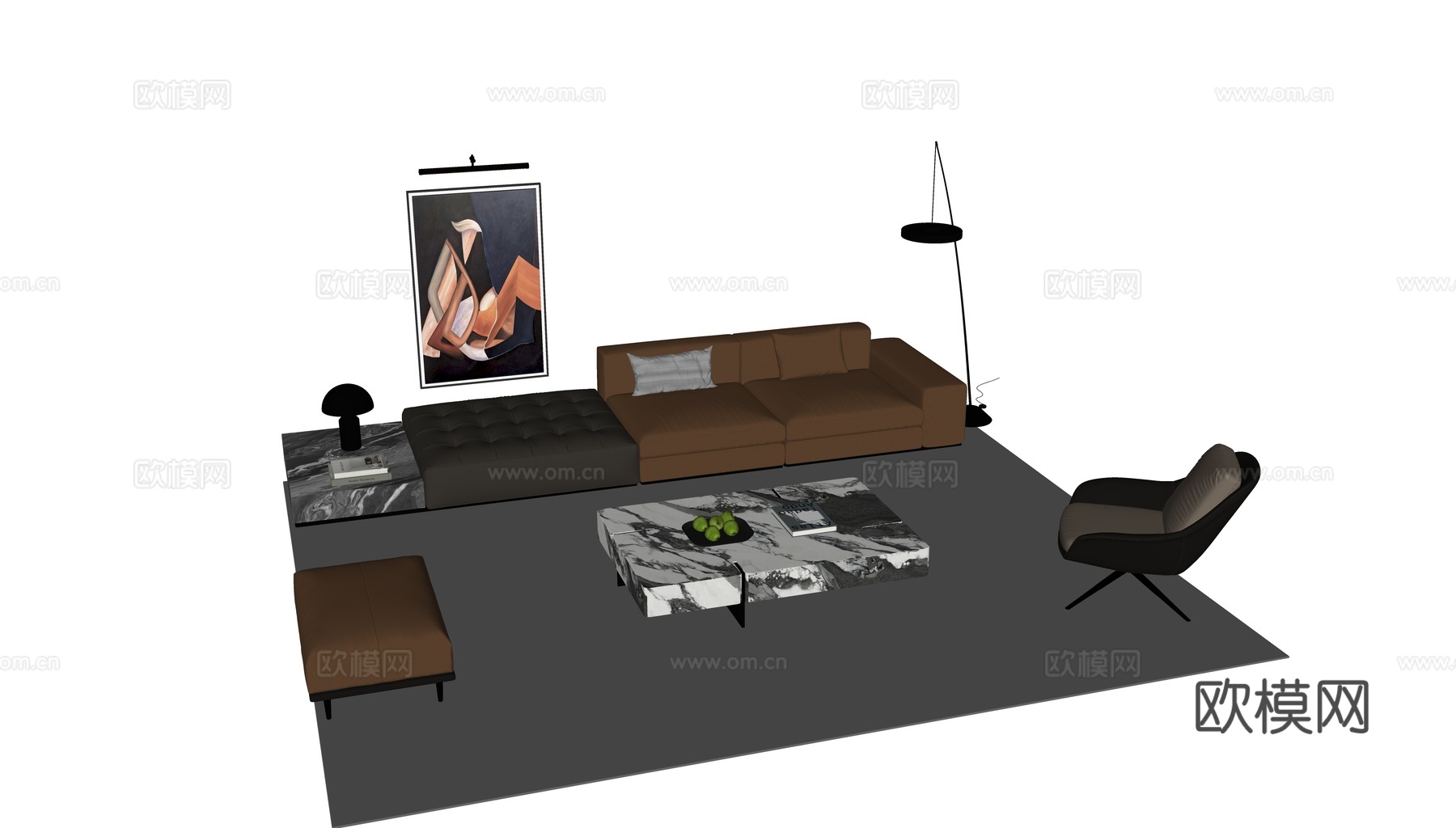 现代意式沙发组合su模型