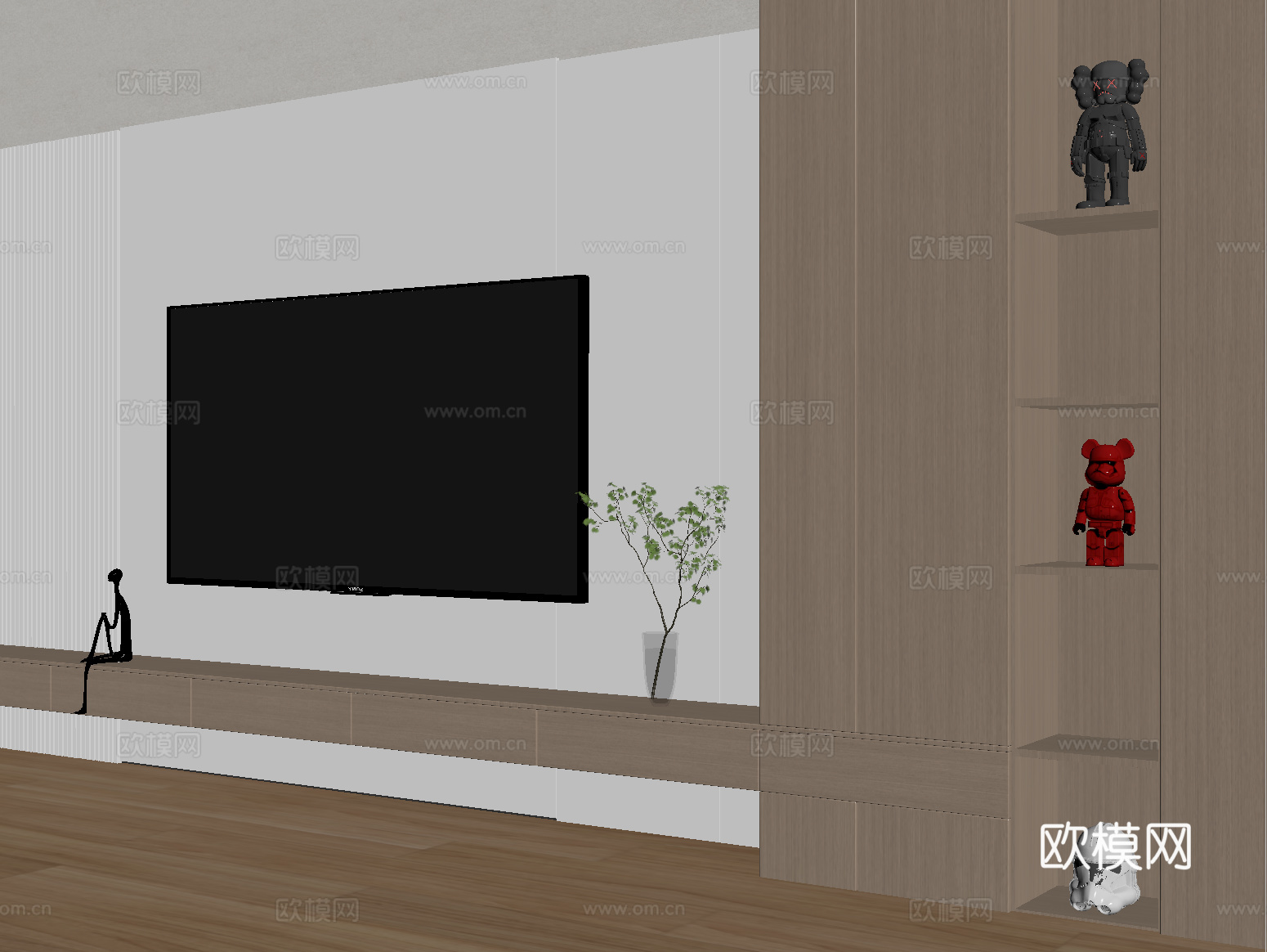 现代电视背景墙 电视su模型