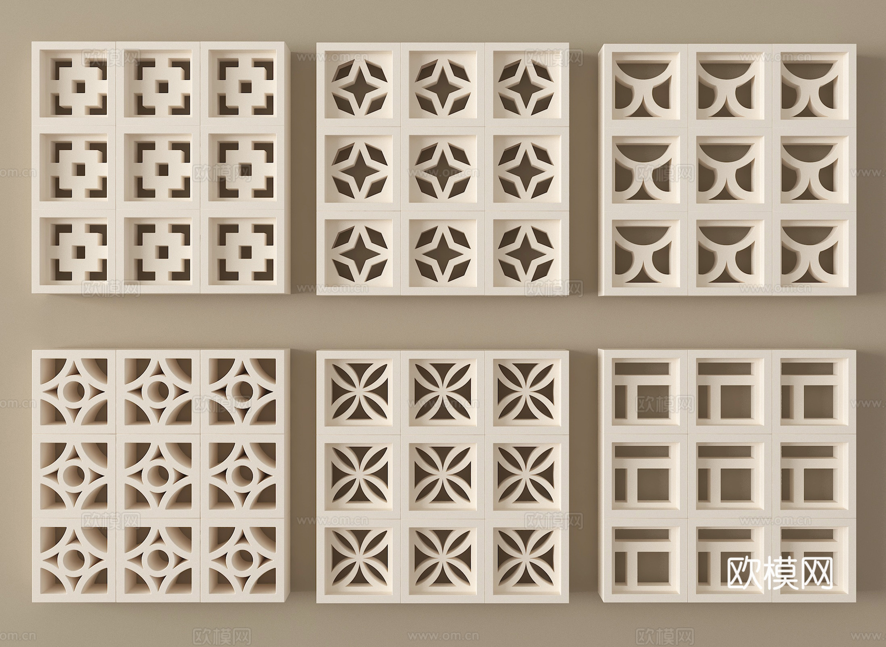 现代水泥砖隔断 镂空水泥砖隔断 空心砖 镂空砖su模型