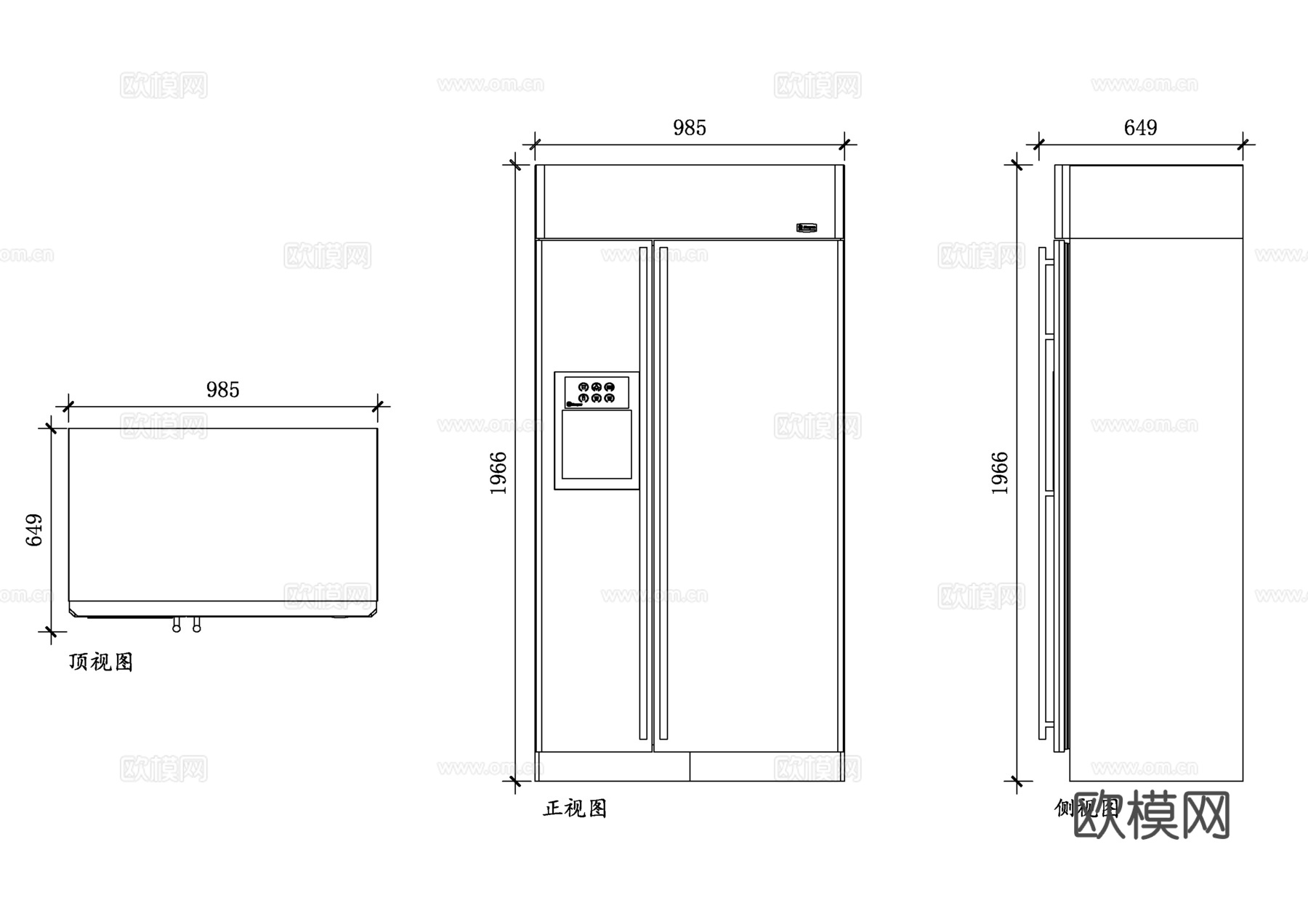 对开门冰箱 双开门冰箱 对开式电冰箱 家用对开门冰箱cad施工图