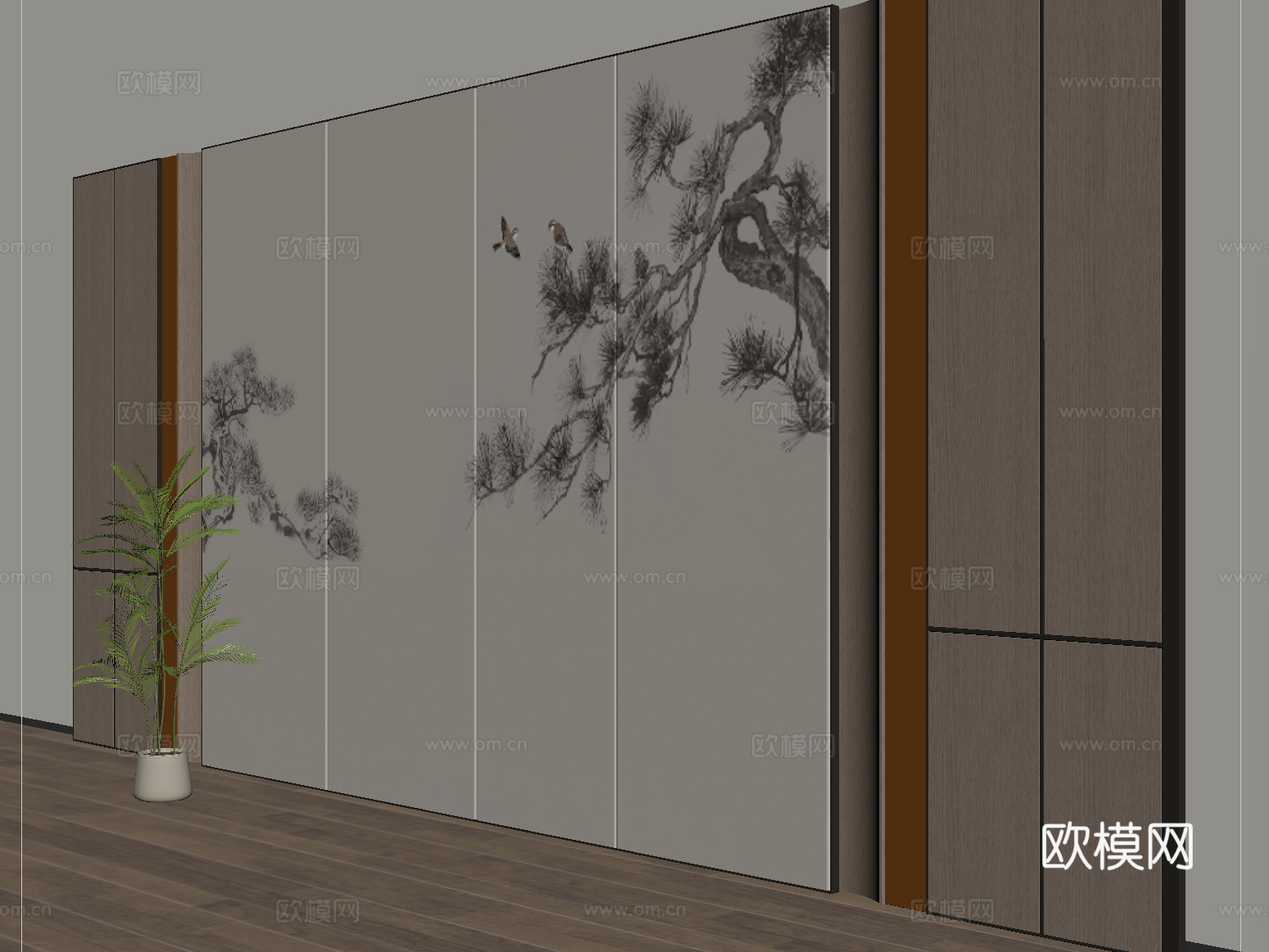 新中式背景墙 沙发背景墙 电视背景墙su模型