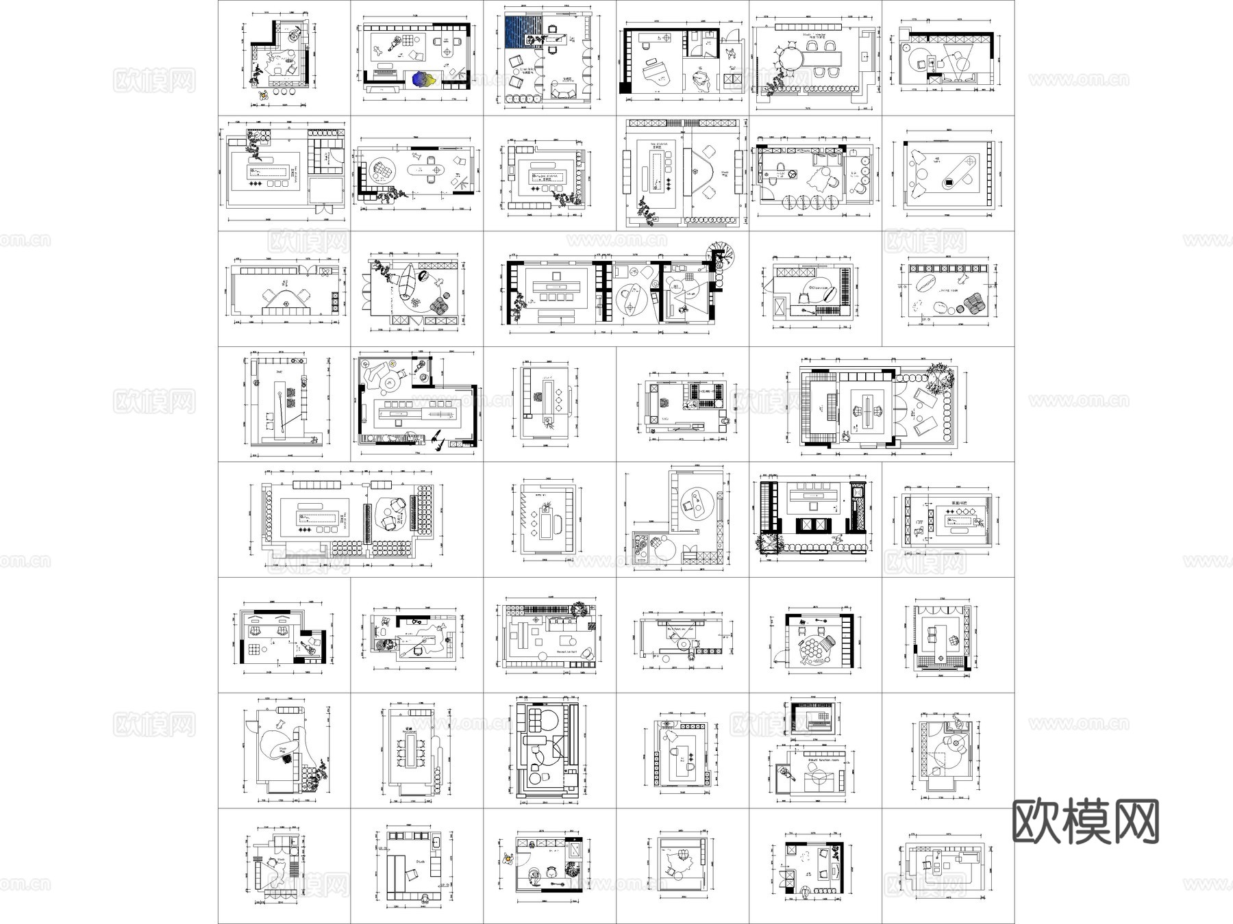 48套书房茶室多功能房家装CAD图块图库cad施工图