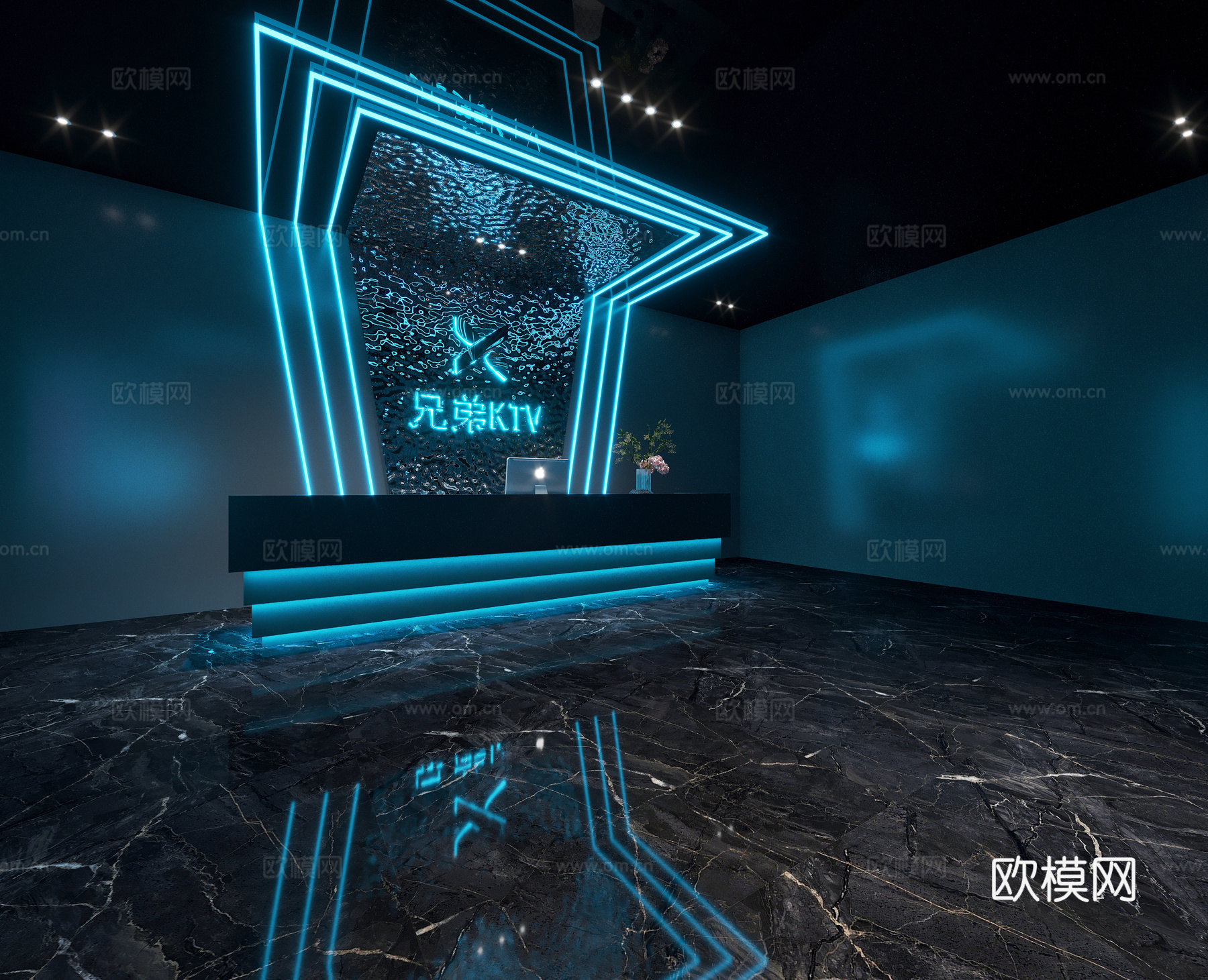 现代 KTV 大厅 前台 接待台 背景墙 造型3d模型下载