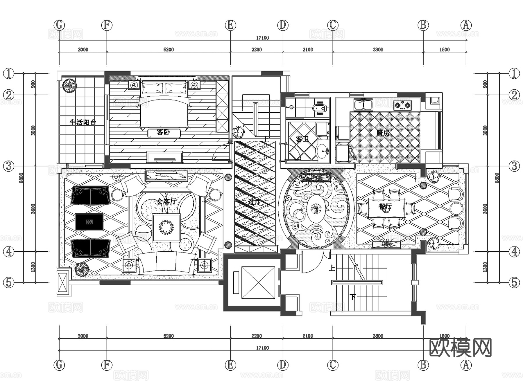 欧式私宅二层跃层室内家装CAD施工图cad施工图