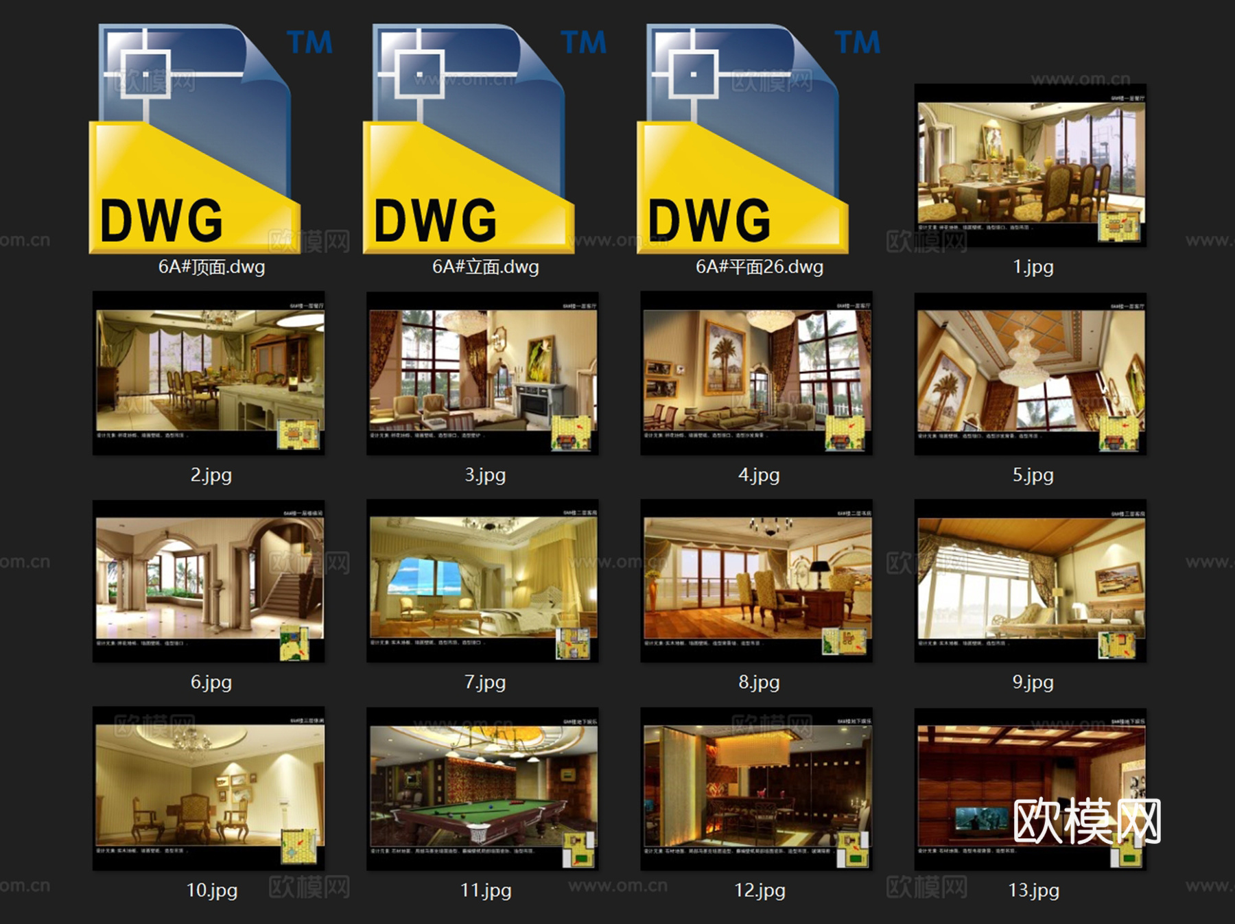 欧式三层6A#别墅室内家装CAD施工图cad施工图