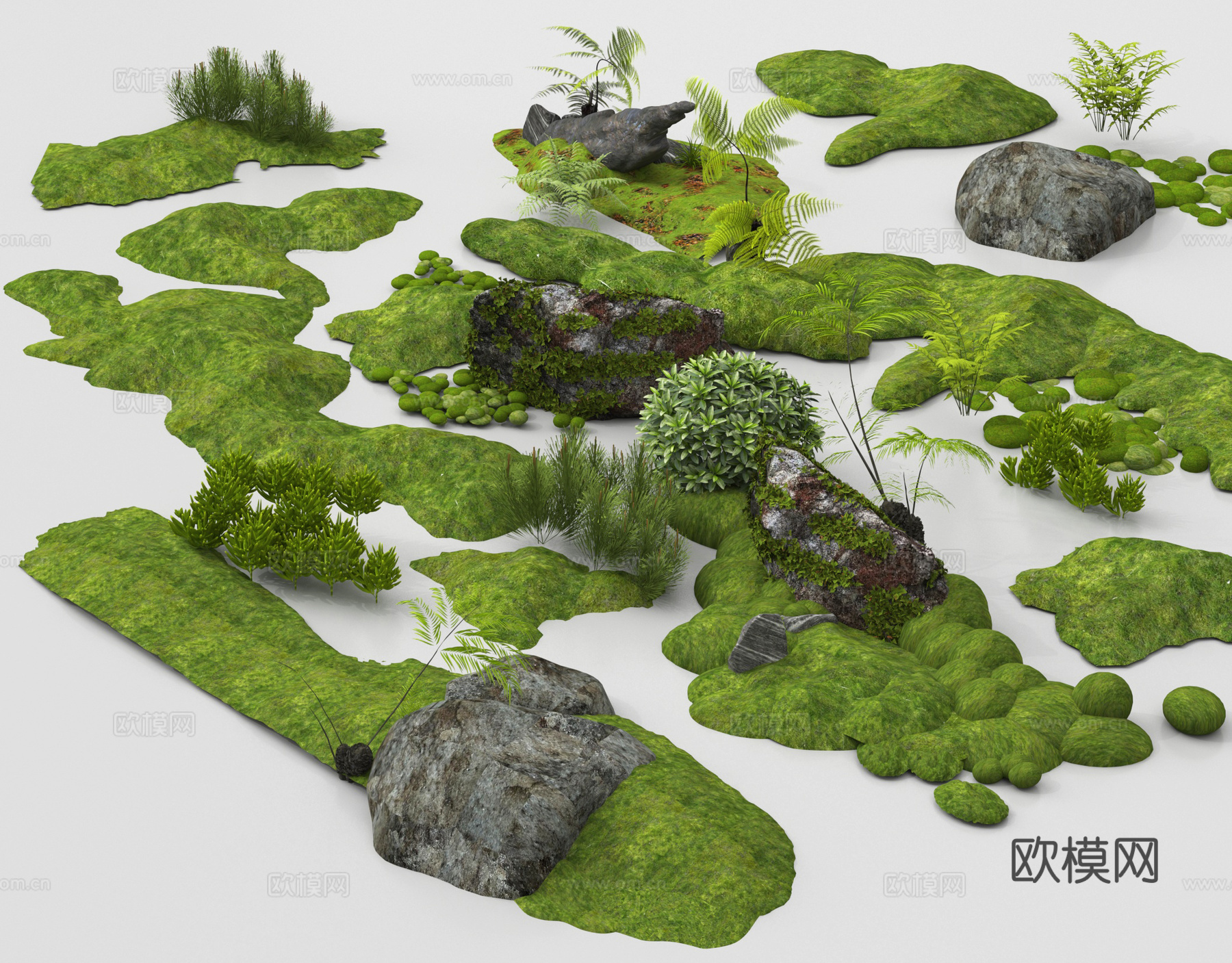 现代微地形组合 石头植物组合 庭院造型su模型