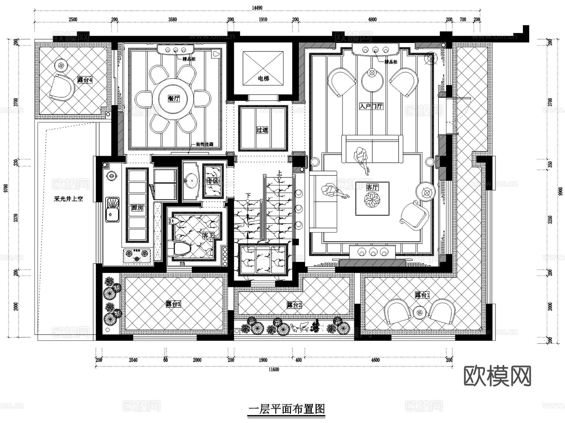 星海湾花园26#A四层别墅样板房室内家装CAD施工图cad施工图