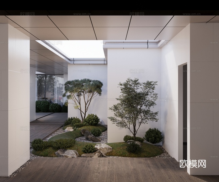 现代新中式 禅意庭院 露台景观 天井空间 山石地形景观组合3d模型下载_ID16193576_3dmax免费模型-欧模网