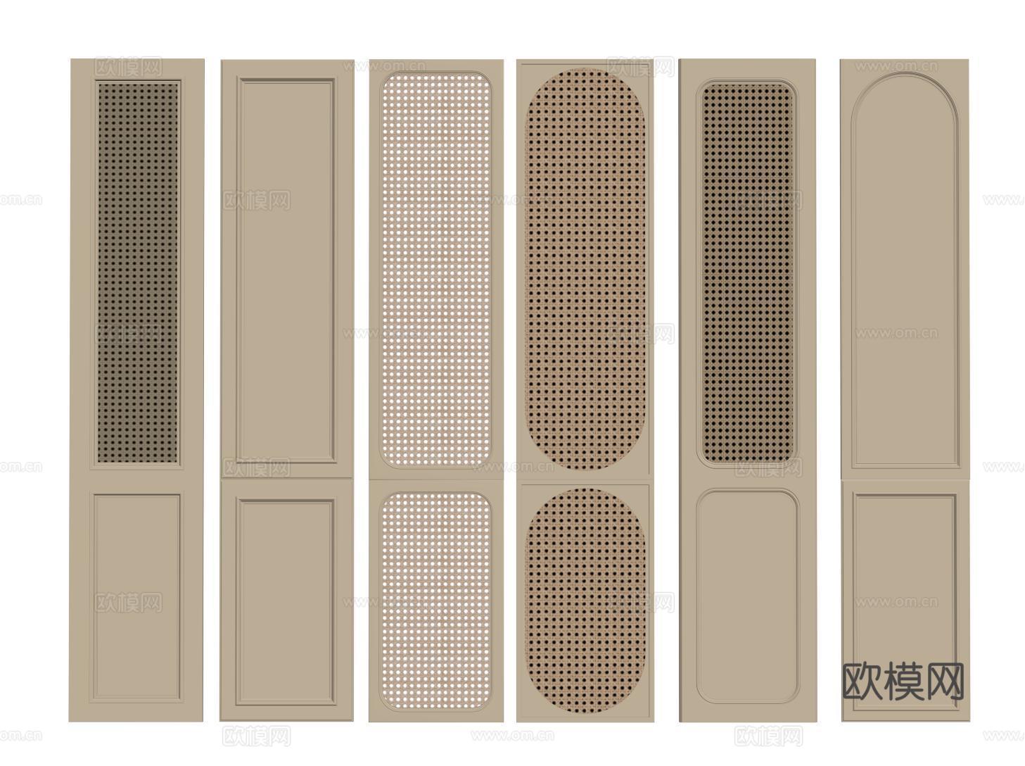 奶油风衣柜门 门板 家具门 藤编镂空柜门su模型