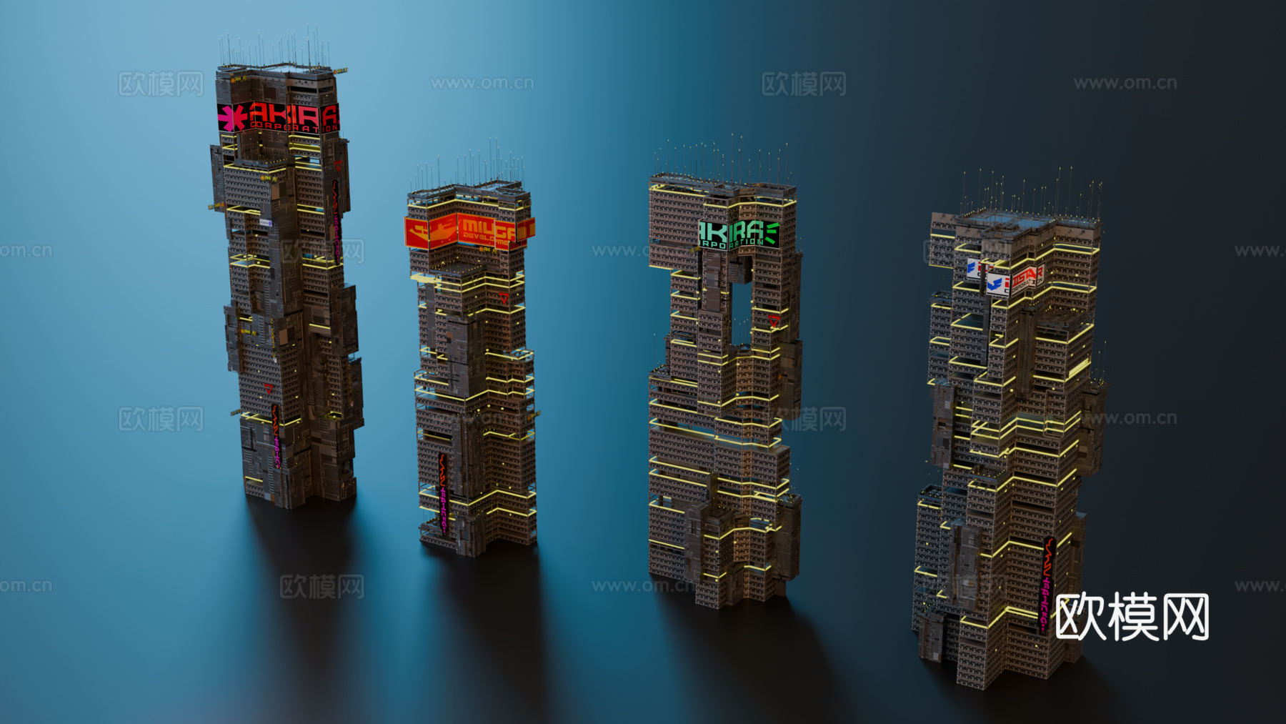 赛博朋克建筑 科幻建筑 商业街建筑 工业建筑 城市街道建筑su模型