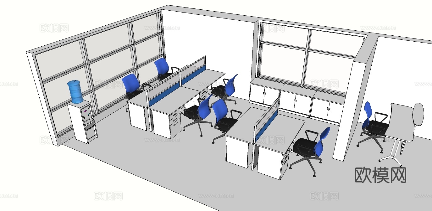 办公工位 办公班台 办公家具 工位 办公室 屏风工位su模型下载（渲染图1）