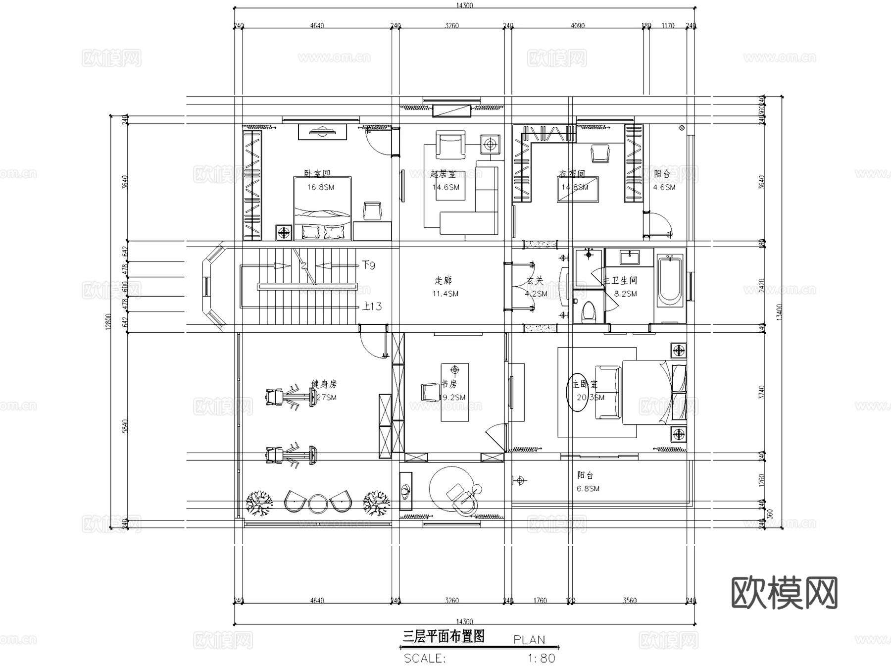 中式三层别墅私宅室内家装CAD施工图cad施工图