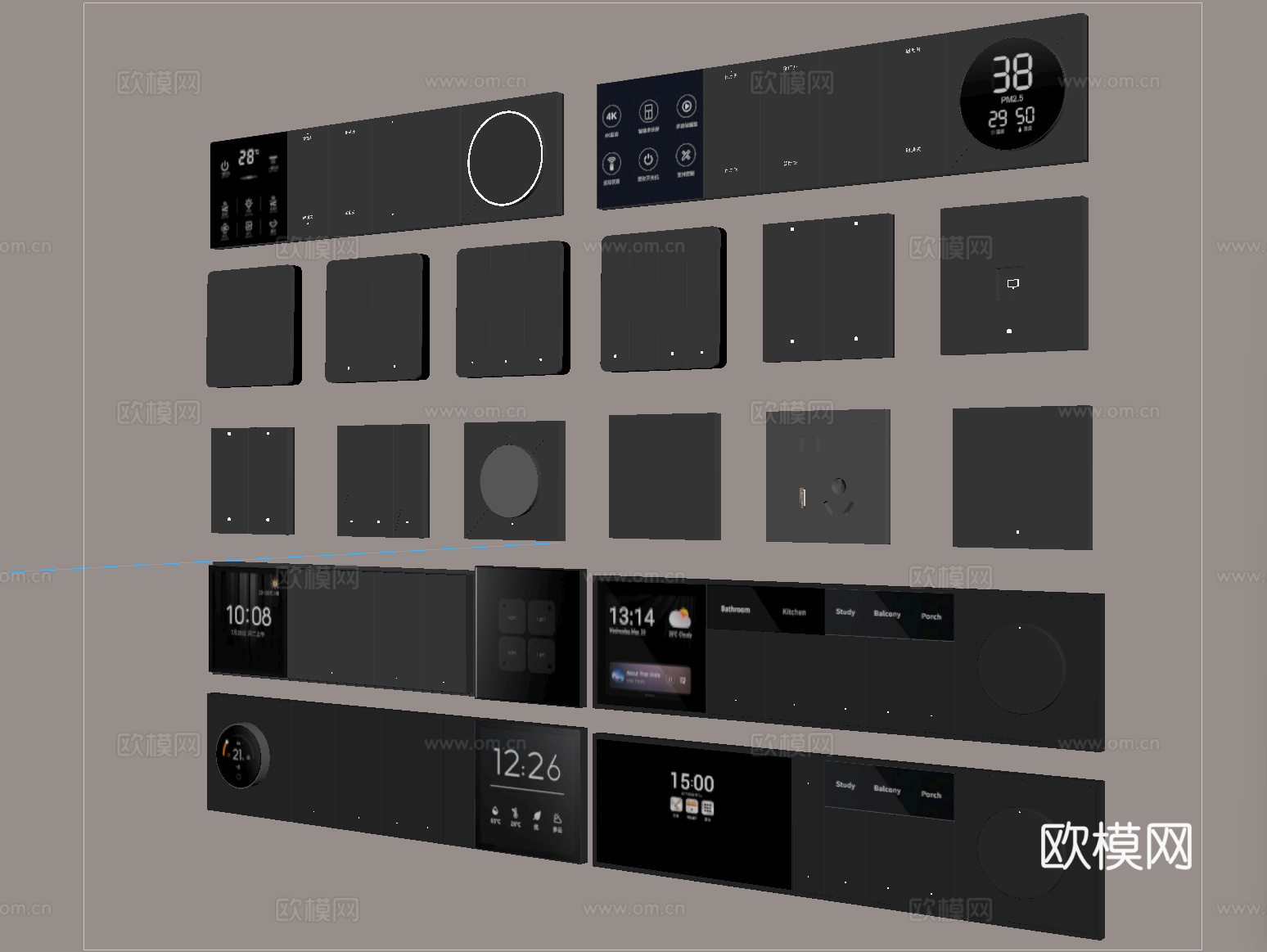 现代开关 插座组合 智能控制面板su模型