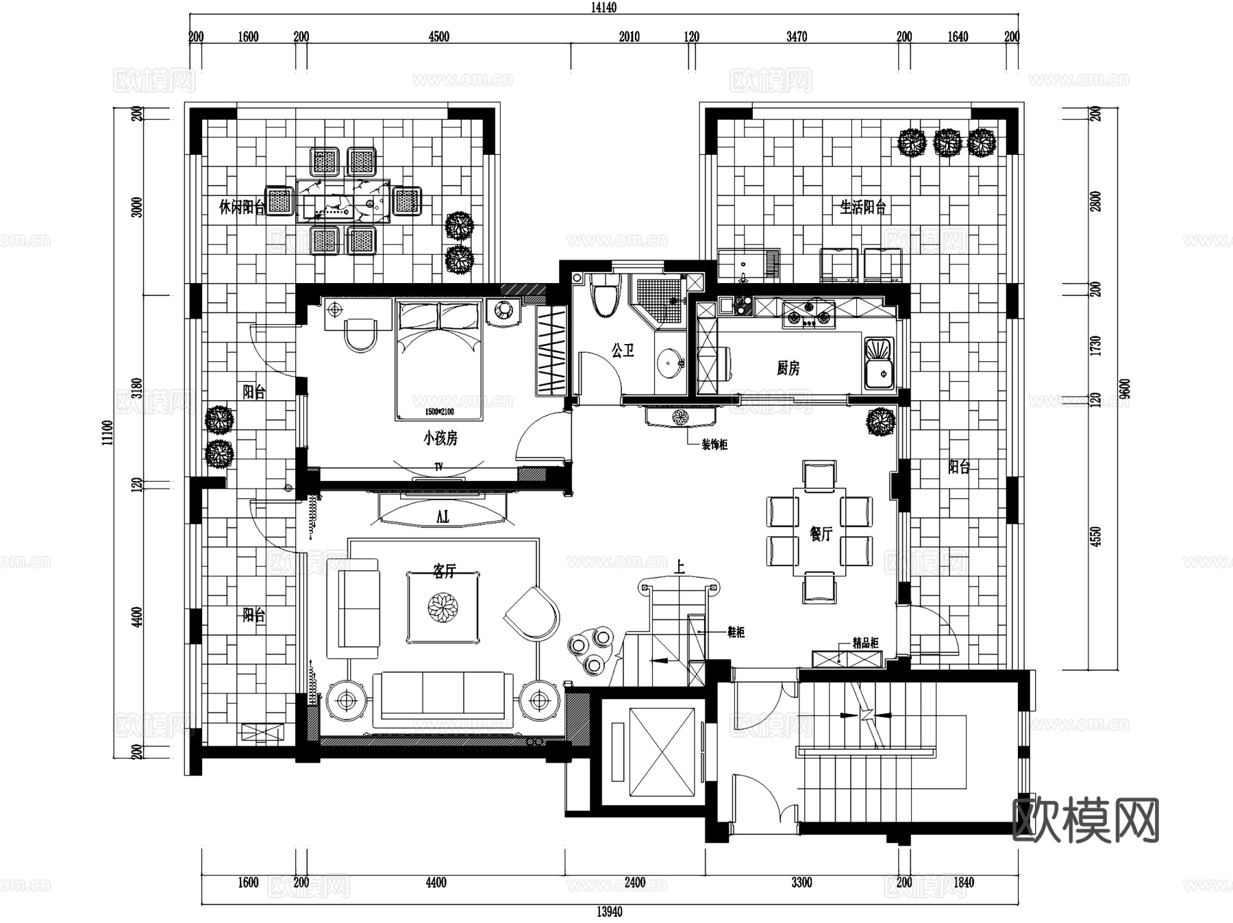星海湾35#三层别墅室内家装CAD施工图cad施工图