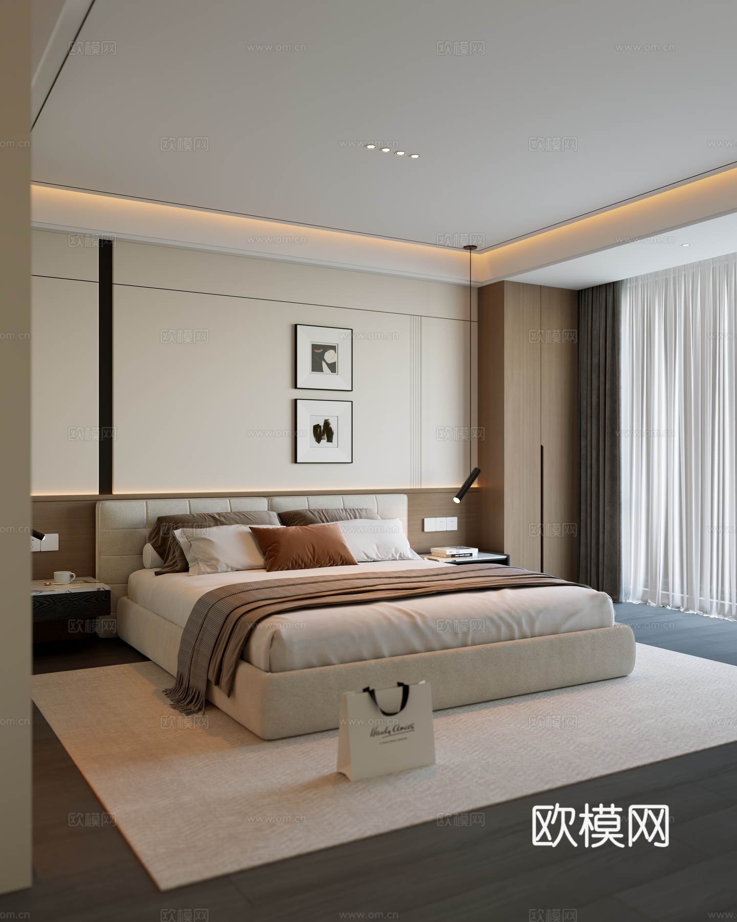 现代卧室 双人床 主卧 老人房su模型