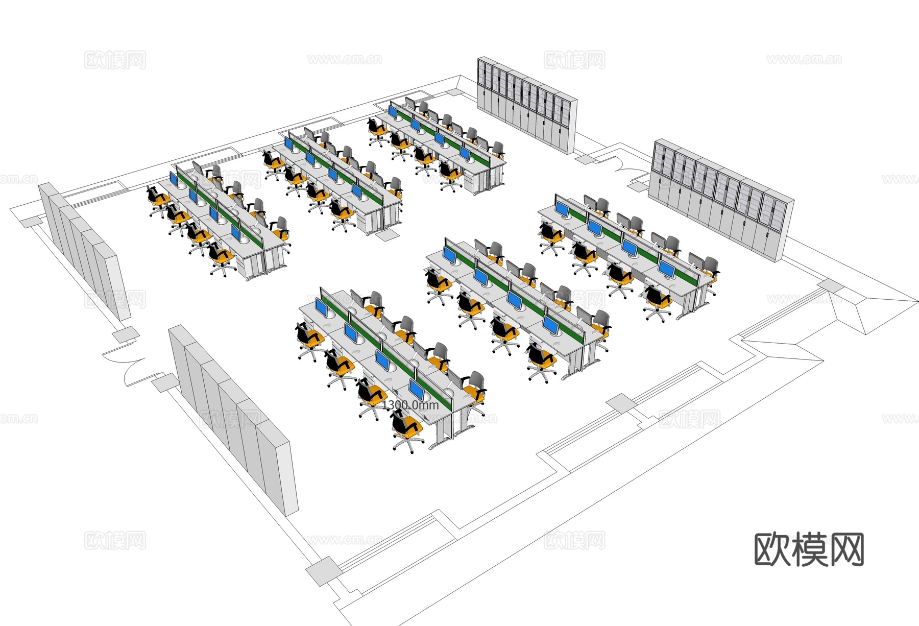 办公工位 办公班台 办公家具 工位 办公室 屏风工位su模型